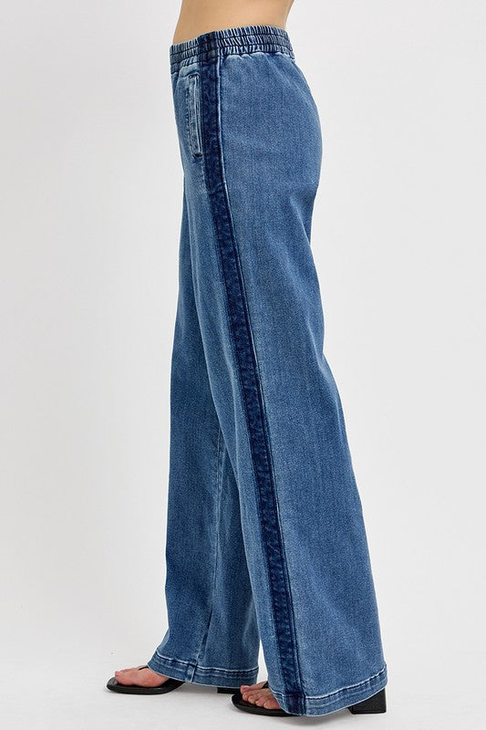 RISEN Full Size Elastic Waist Wide Leg Jeans Plus Size-BOTTOMS-[Adult]-[Female]-2022 Online Blue Zone Planet