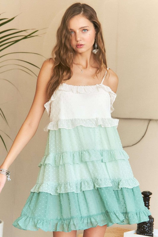 ADORA Swiss Dot Ruffled Tiered Mini Dress-TOPS / DRESSES-[Adult]-[Female]-Gum Leaf-S-2022 Online Blue Zone Planet