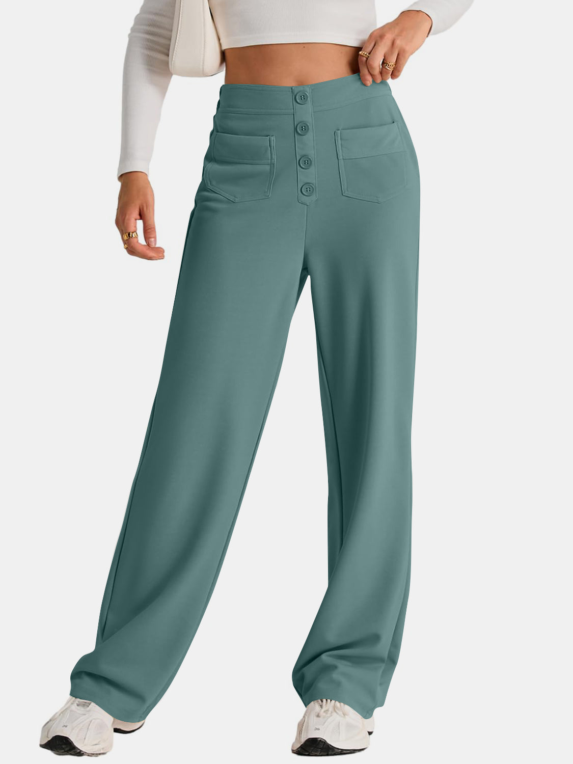 Blue Zone Planet | High Waist Wide Leg Pants-BOTTOMS SIZES SMALL MEDIUM LARGE-[Adult]-[Female]-2022 Online Blue Zone Planet