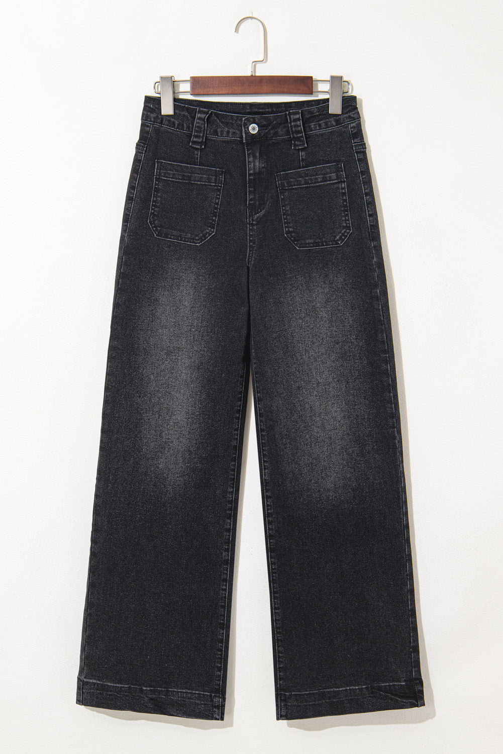 Black Wide Leg Pocketed High Waist Jeans-Bottoms/Jeans-[Adult]-[Female]-2022 Online Blue Zone Planet