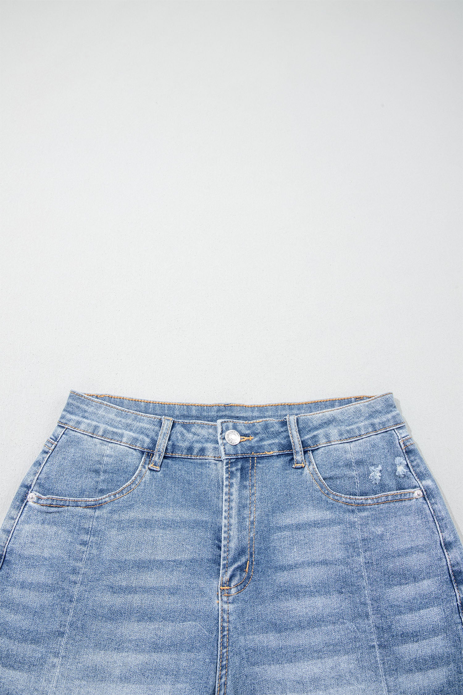 Beau Blue Acid Wash Raw Hem Denim Shorts-Bottoms/Denim Shorts-[Adult]-[Female]-2022 Online Blue Zone Planet