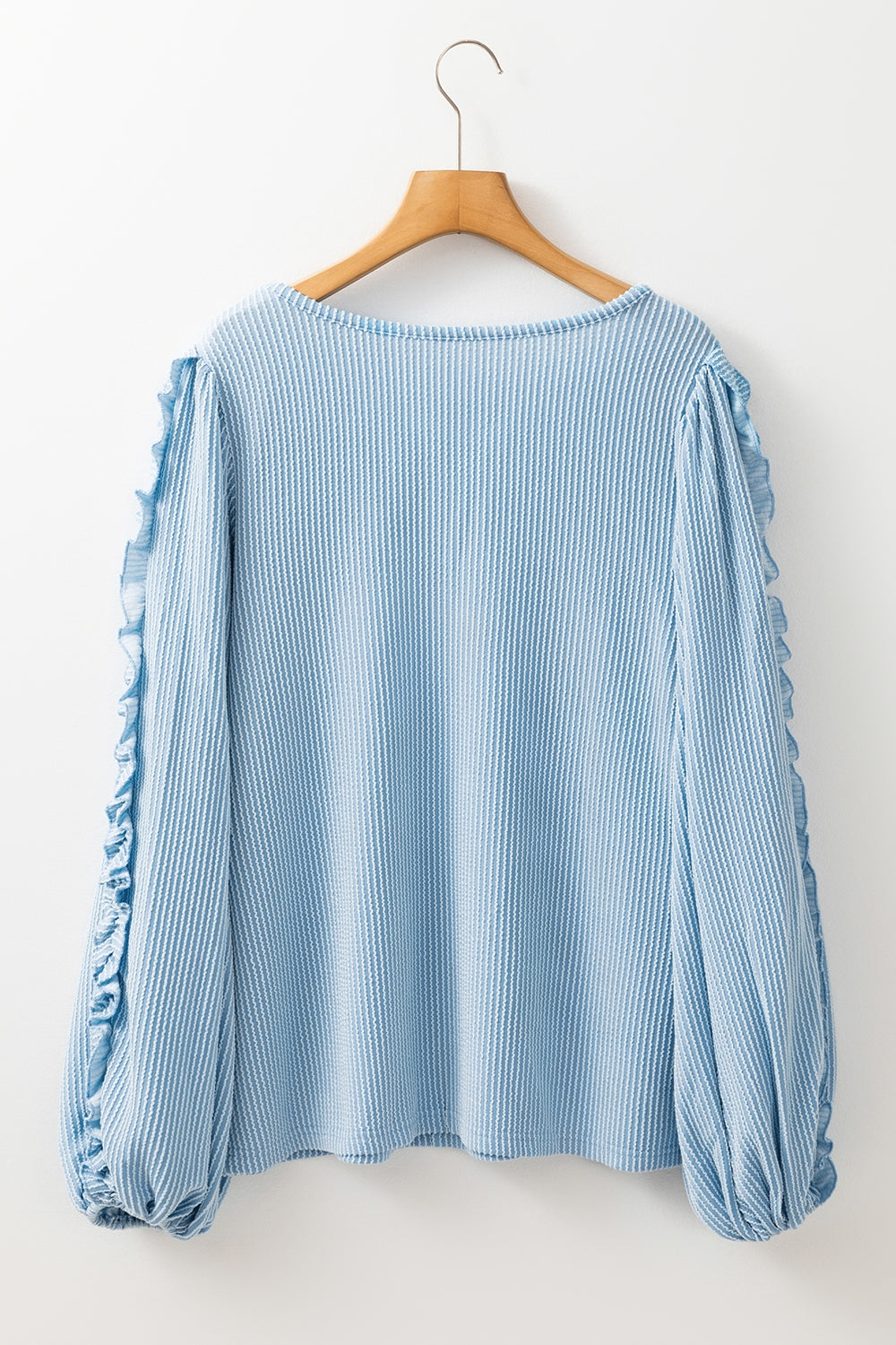 Blue Zone Planet | Frill Texture Round Neck Long Sleeve Sweatshirt-SWEATERS-[Adult]-[Female]-2022 Online Blue Zone Planet