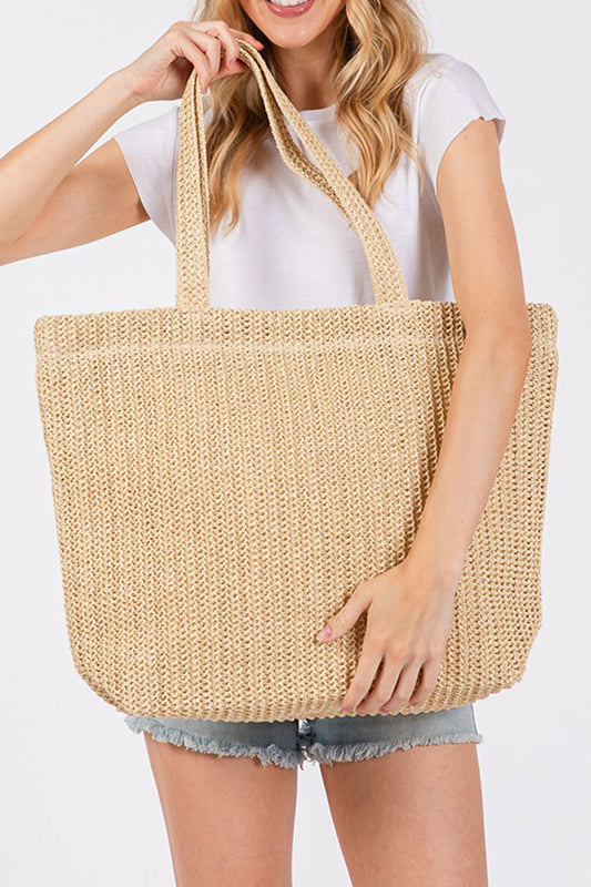 Parchment Solid Color Straw Woven Summer Beach Tote Bag-Shoes & Bags/Shoulder Bags-[Adult]-[Female]-Parchment-ONE SIZE-2022 Online Blue Zone Planet