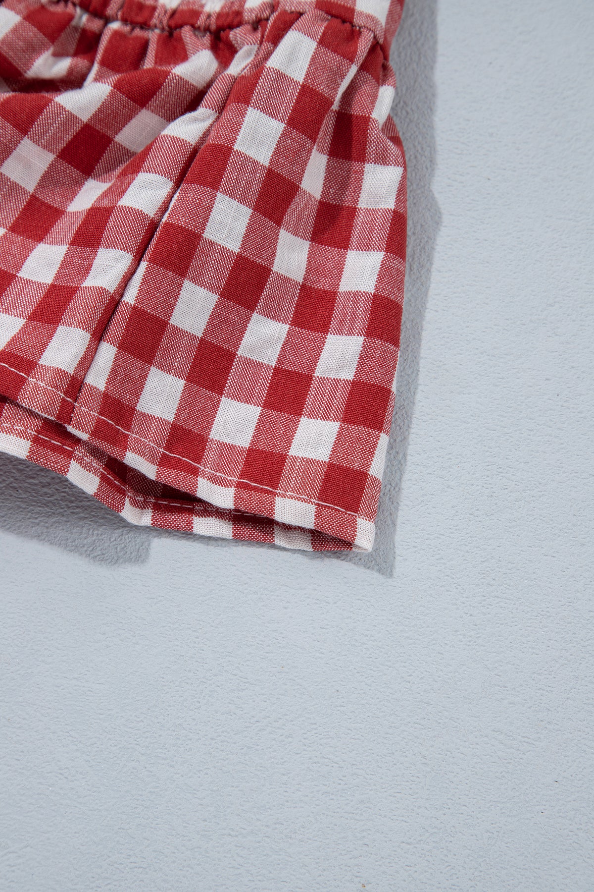 Red 3/4 Sleeve Shirred Plaid Peplum Top-Tops/Blouses & Shirts-[Adult]-[Female]-2022 Online Blue Zone Planet