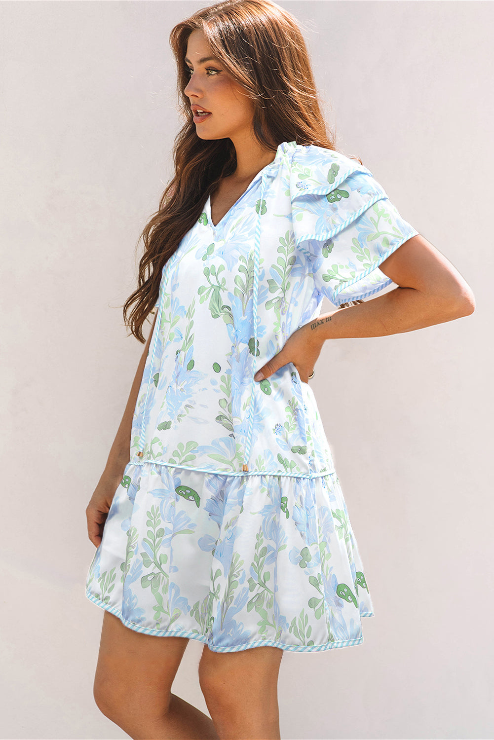 Orange Floral Contrast Edge Layered Short Sleeve Mini Dress-TOPS / DRESSES-[Adult]-[Female]-2022 Online Blue Zone Planet