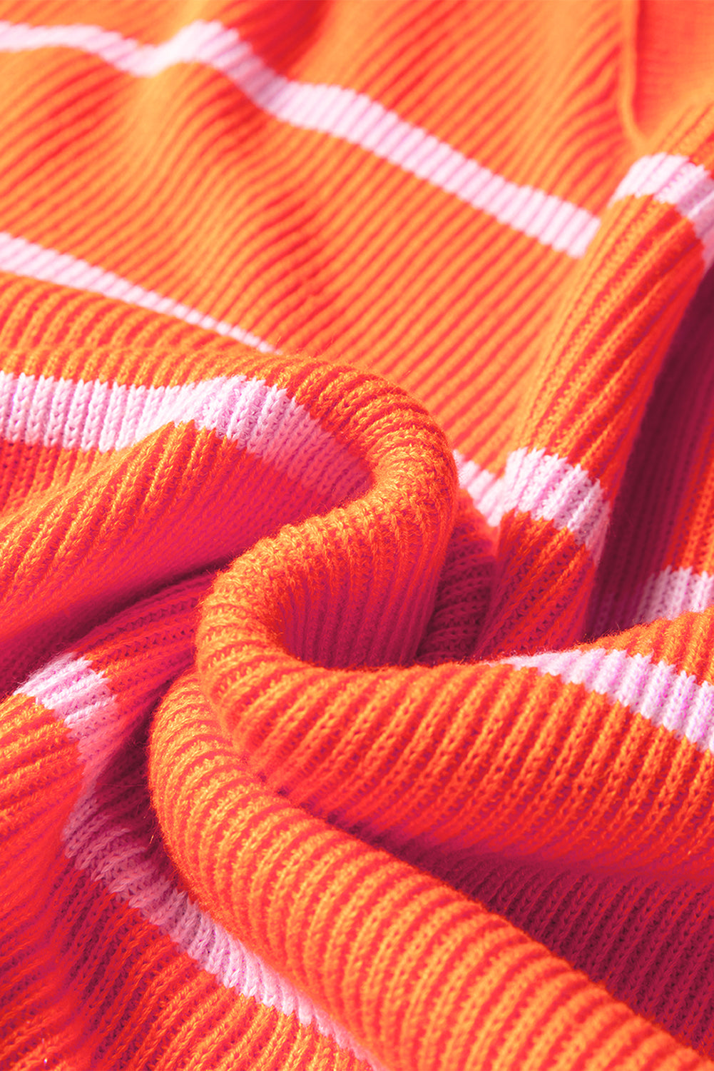Orange Stripe Ribbed High Neck Drop Shoulder Boxy Fit Sweater-TOPS / DRESSES-[Adult]-[Female]-2022 Online Blue Zone Planet