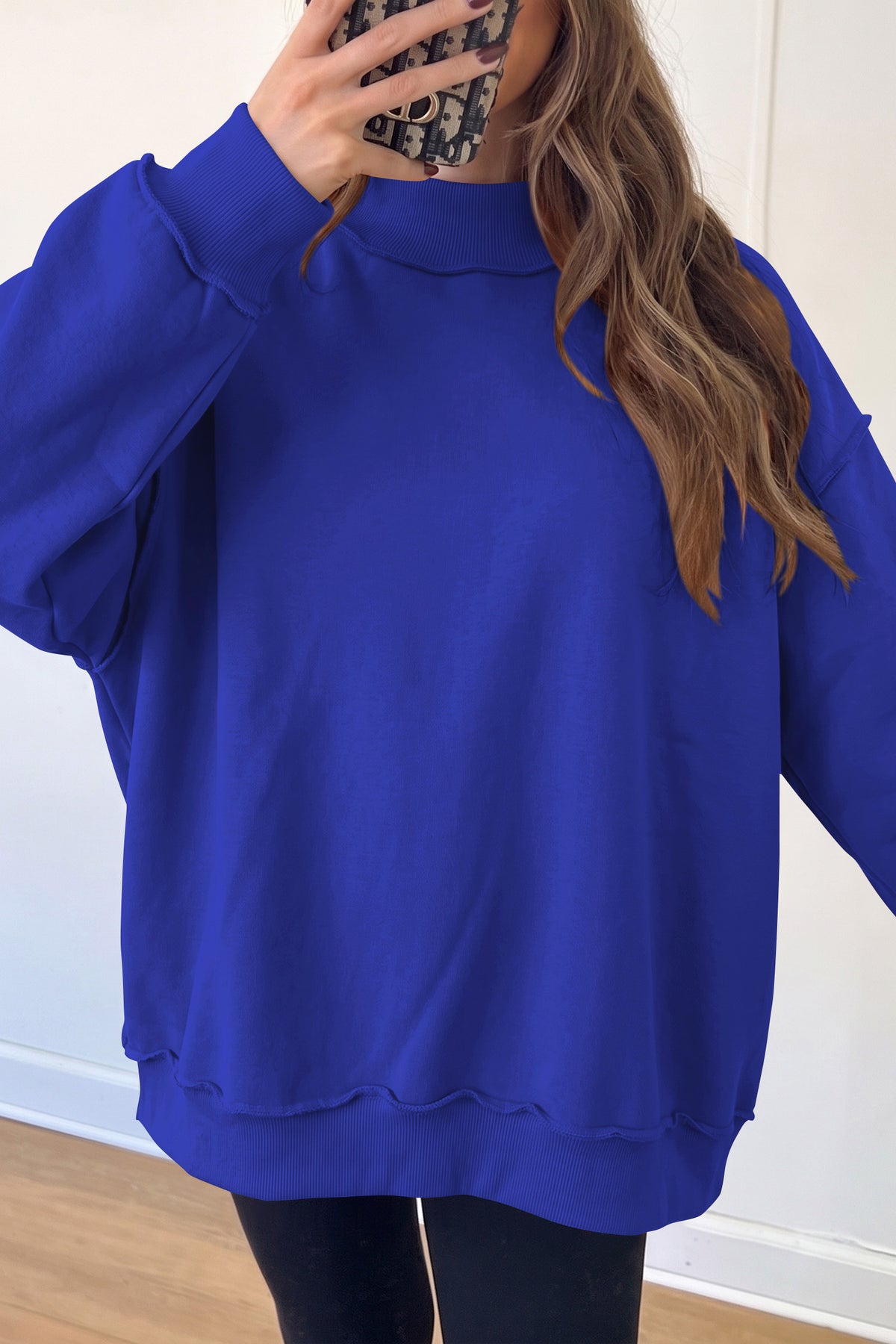 Black Oversize Drop Shoulder Reversible Mock Neck Sweatshirt-Tops/Sweatshirts & Hoodies-[Adult]-[Female]-2022 Online Blue Zone Planet