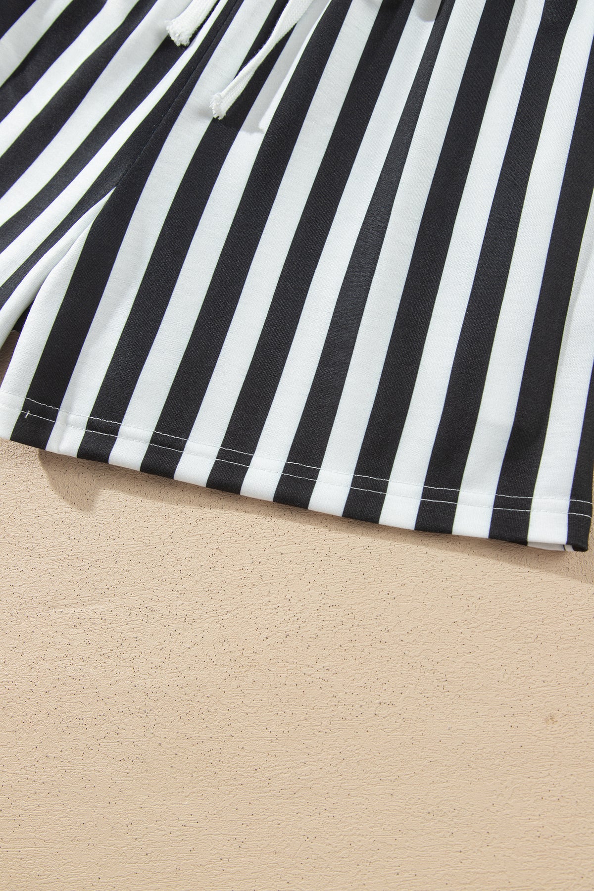 Black Striped Color Block Pullover Top Drawstring Shorts Set-Two Piece Sets/Short Sets-[Adult]-[Female]-2022 Online Blue Zone Planet