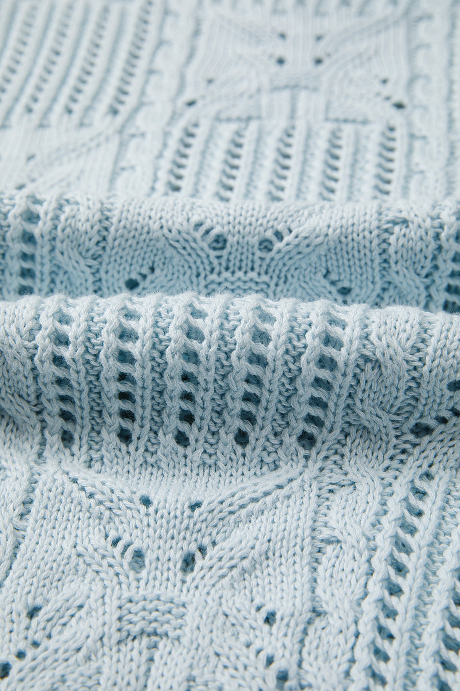 Beau Blue Pointelle Knit Patterned Scalloped Trim Short Sleeve Sweater-TOPS / DRESSES-[Adult]-[Female]-2022 Online Blue Zone Planet