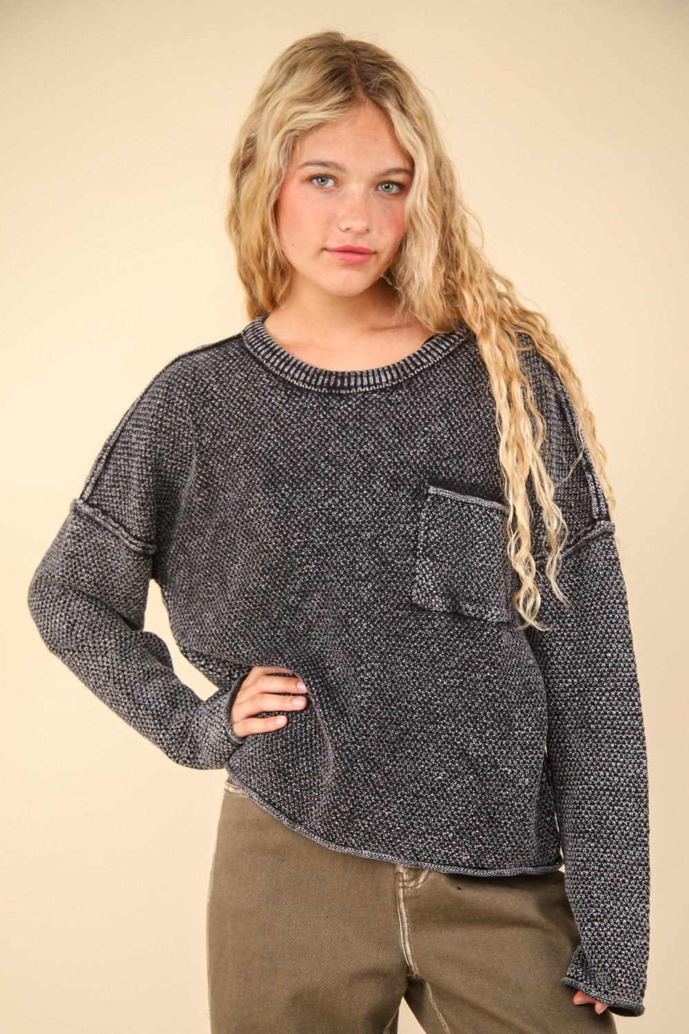 VERY J Mineral Washed Exposed Seam Sweater-TOPS / DRESSES-[Adult]-[Female]-2022 Online Blue Zone Planet