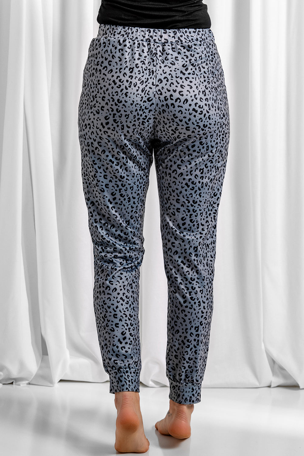 Gray Leopard Elastic Waist Casual Joggers-Bottoms/Pants & Culotte-[Adult]-[Female]-2022 Online Blue Zone Planet