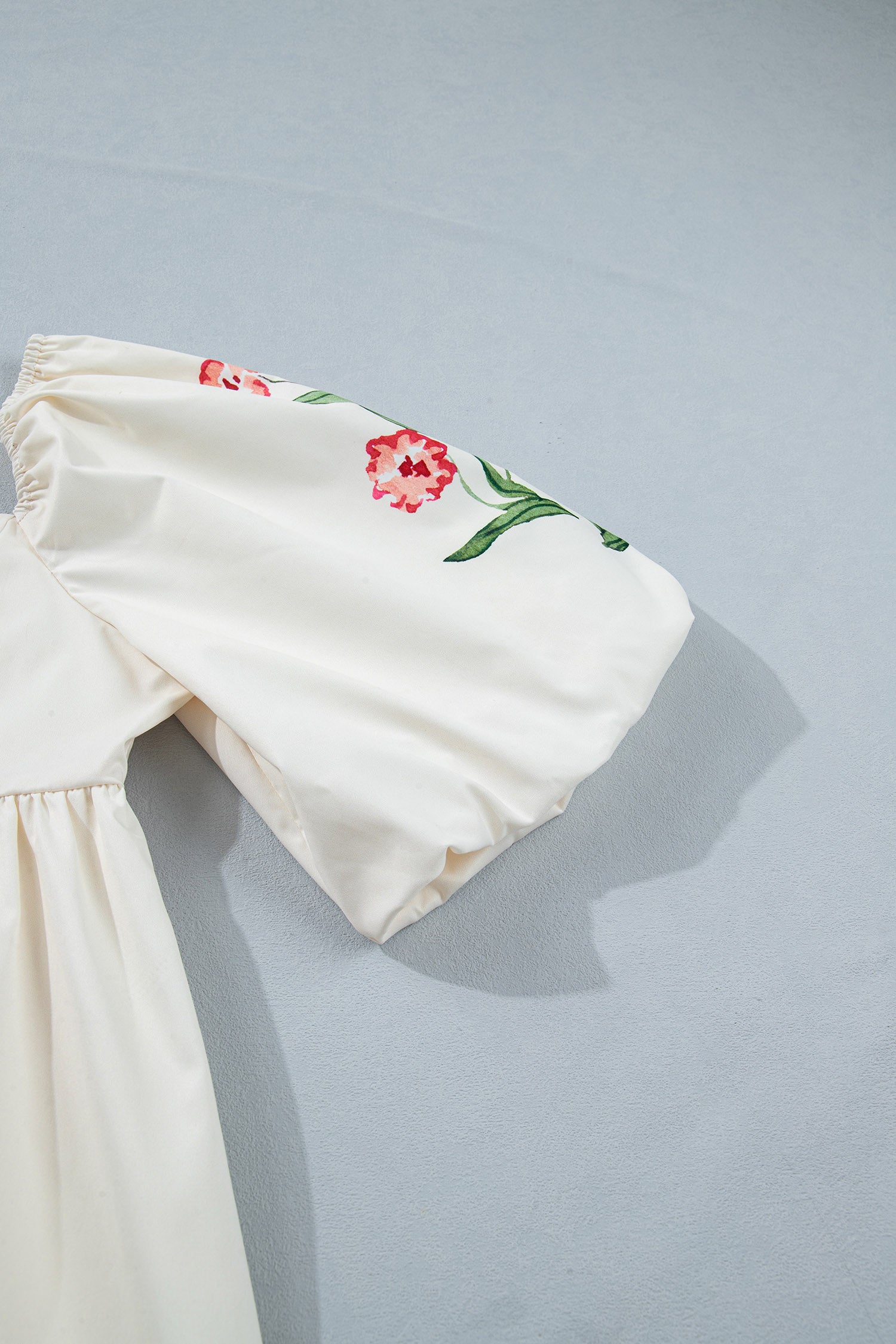 Beige Floral Print Puff Sleeve Babydoll Dress-TOPS / DRESSES-[Adult]-[Female]-2022 Online Blue Zone Planet