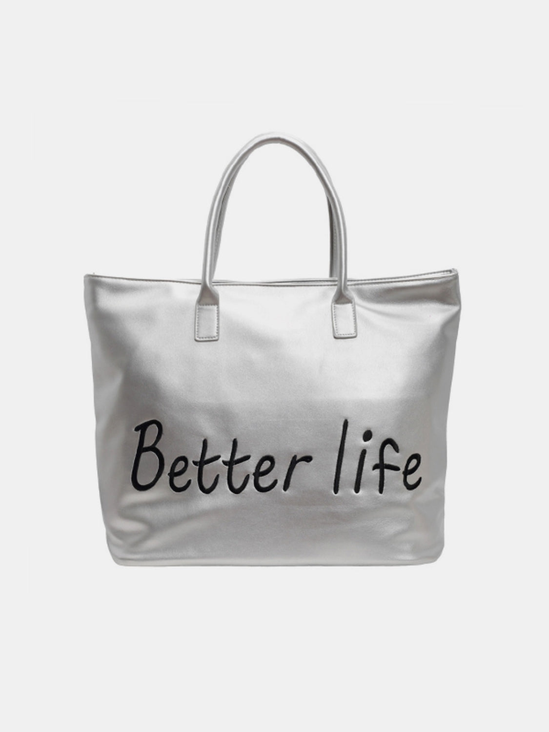 BETTER LIFE PU Leather Tote Bag-HANDBAGS-[Adult]-[Female]-Silver-One Size-2022 Online Blue Zone Planet