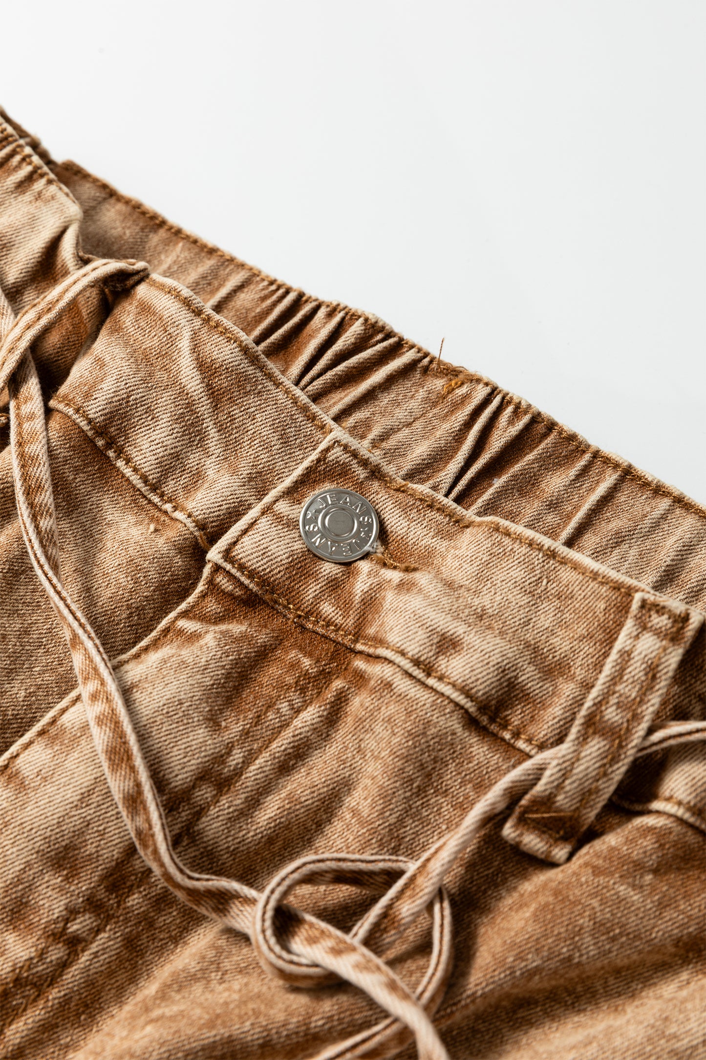 Gray Acid Wash Barrel Fit Denim Pants with Waist String-Bottoms/Jeans-[Adult]-[Female]-2022 Online Blue Zone Planet