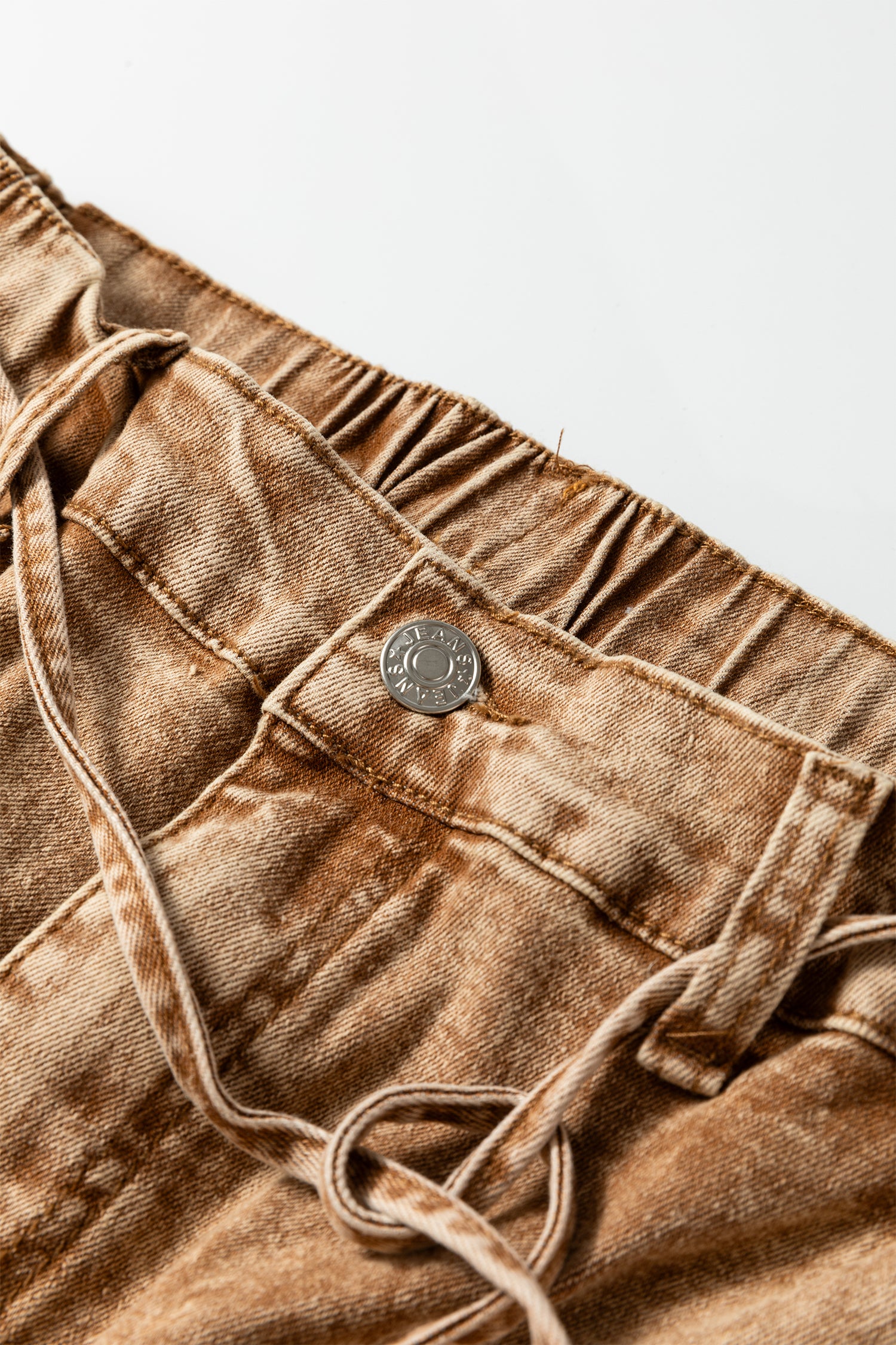 Gray Acid Wash Barrel Fit Denim Pants with Waist String-Bottoms/Jeans-[Adult]-[Female]-2022 Online Blue Zone Planet