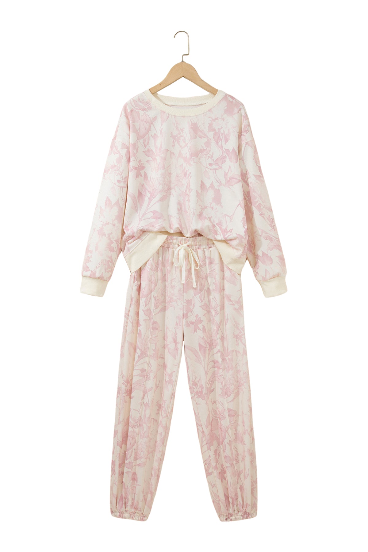 Pink Abstract Print Drop Shoulder Drawstring Waist Drawstring Hem Pant Set-Two Piece Sets/Pant Sets-[Adult]-[Female]-2022 Online Blue Zone Planet