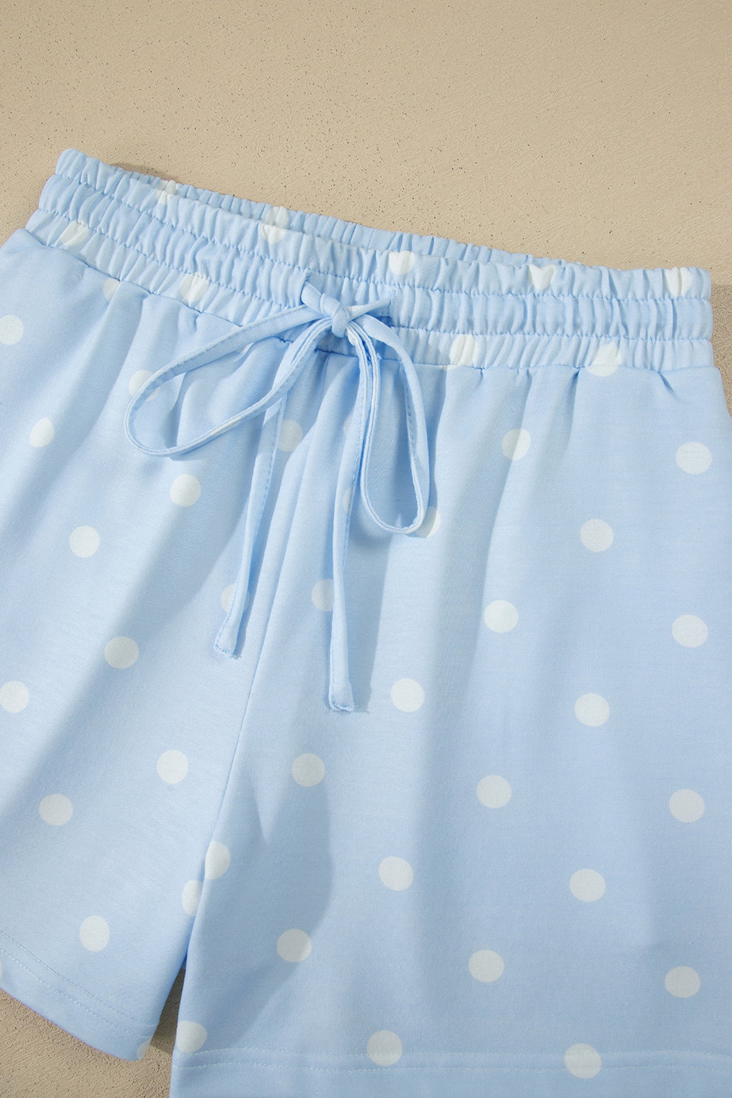 White Exposed Seam Detail Polka Dot Loose Tee Drawstring Shorts Set-Two Piece Sets/Short Sets-[Adult]-[Female]-2022 Online Blue Zone Planet