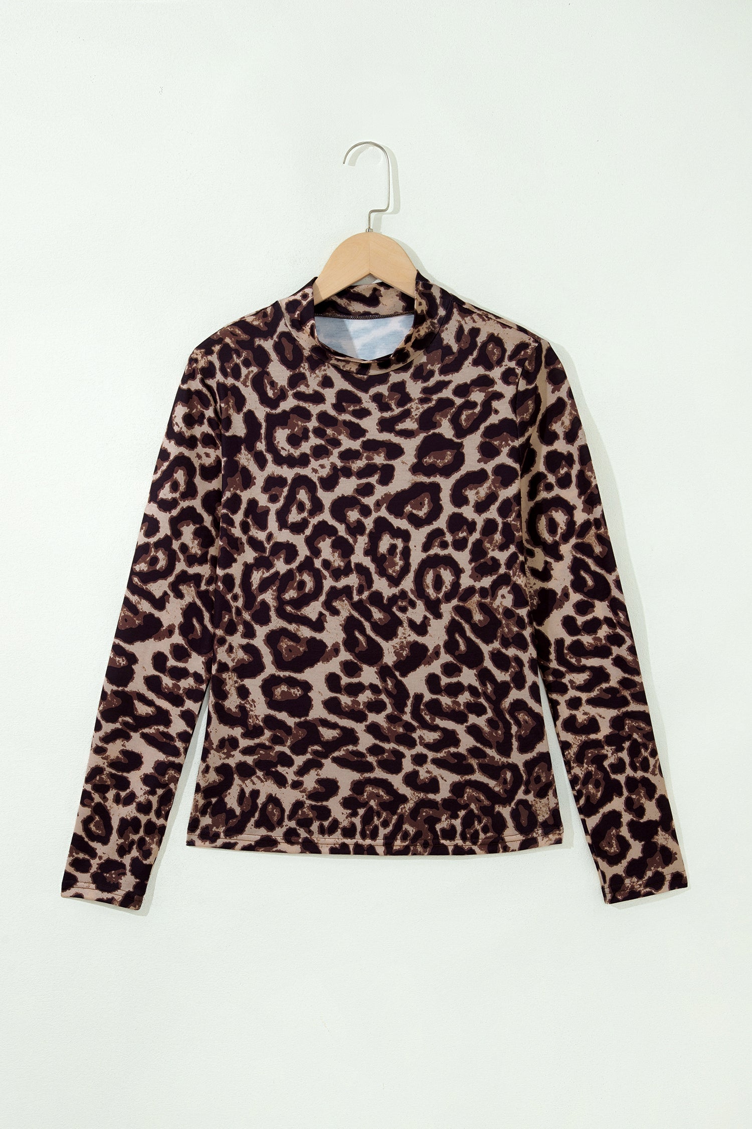 Khaki Leopard High Neck Long Sleeve Western Slim Top-Tops/Long Sleeve Tops-[Adult]-[Female]-2022 Online Blue Zone Planet