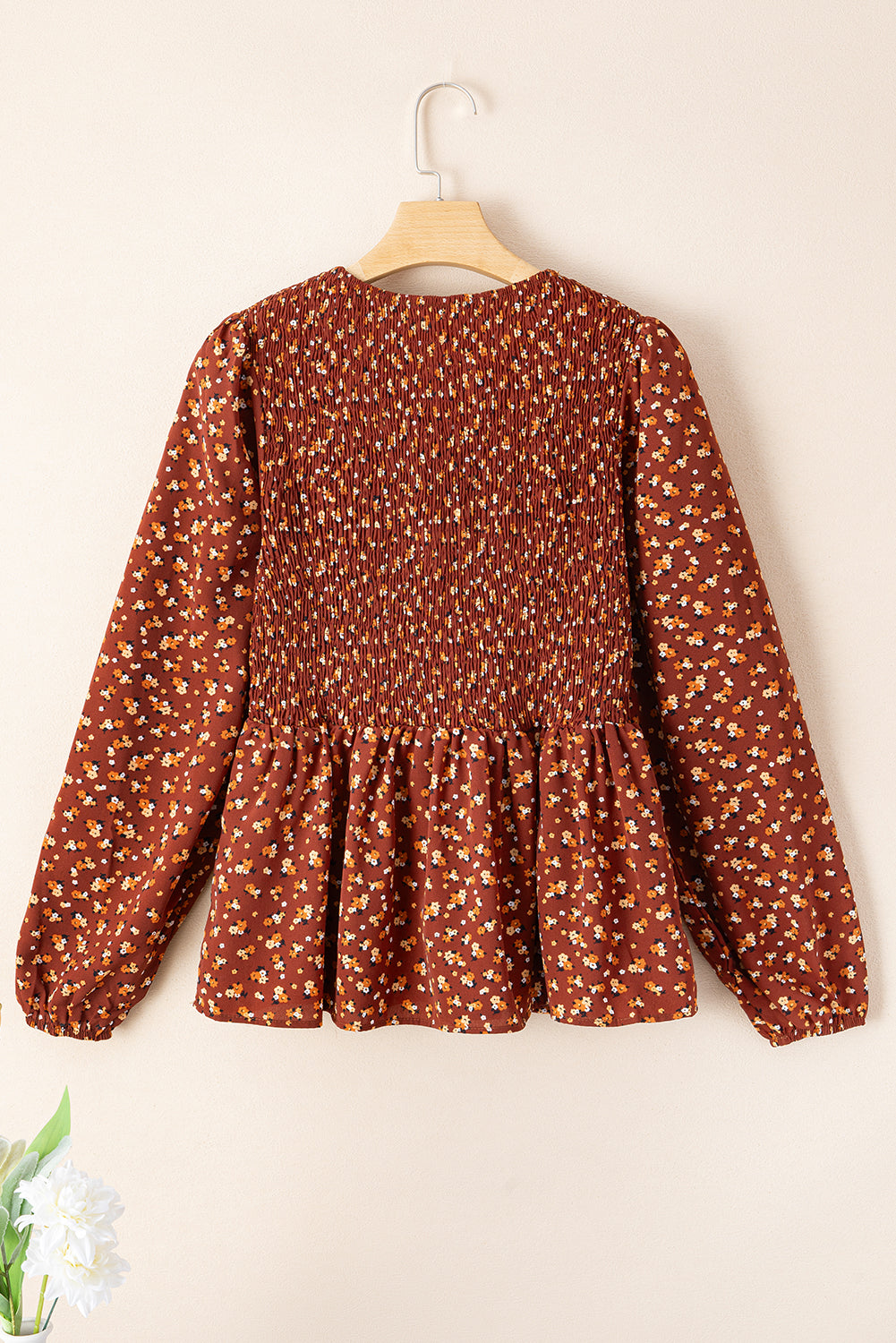 Boho Floral Smocked Bust Ruffled Peplum Blouse-Tops/Blouses & Shirts-[Adult]-[Female]-2022 Online Blue Zone Planet