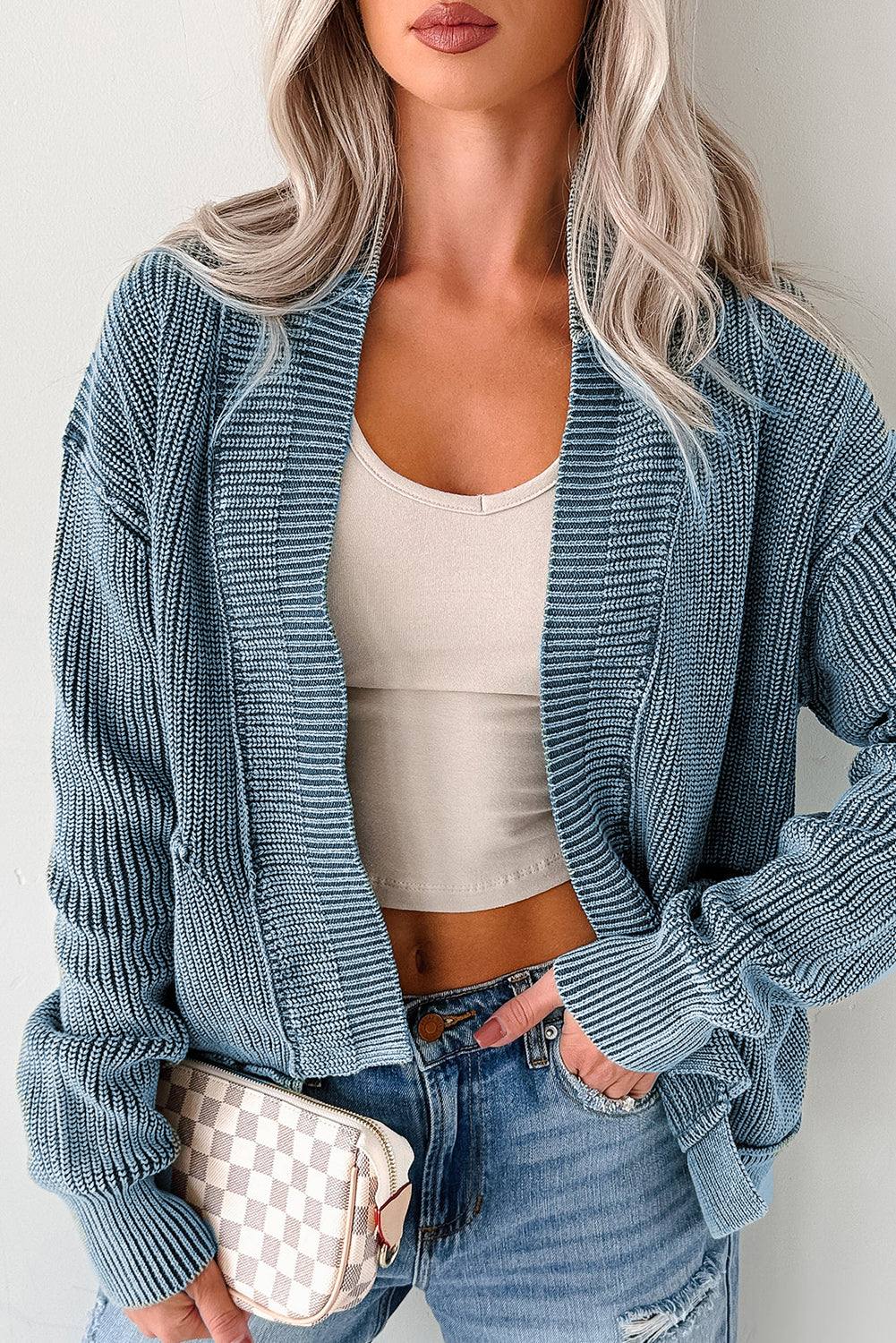 Chestnut Mineral Wash Exposed Seam Patchwork Knit Open Sweater Cardigan-TOPS / DRESSES-[Adult]-[Female]-2022 Online Blue Zone Planet