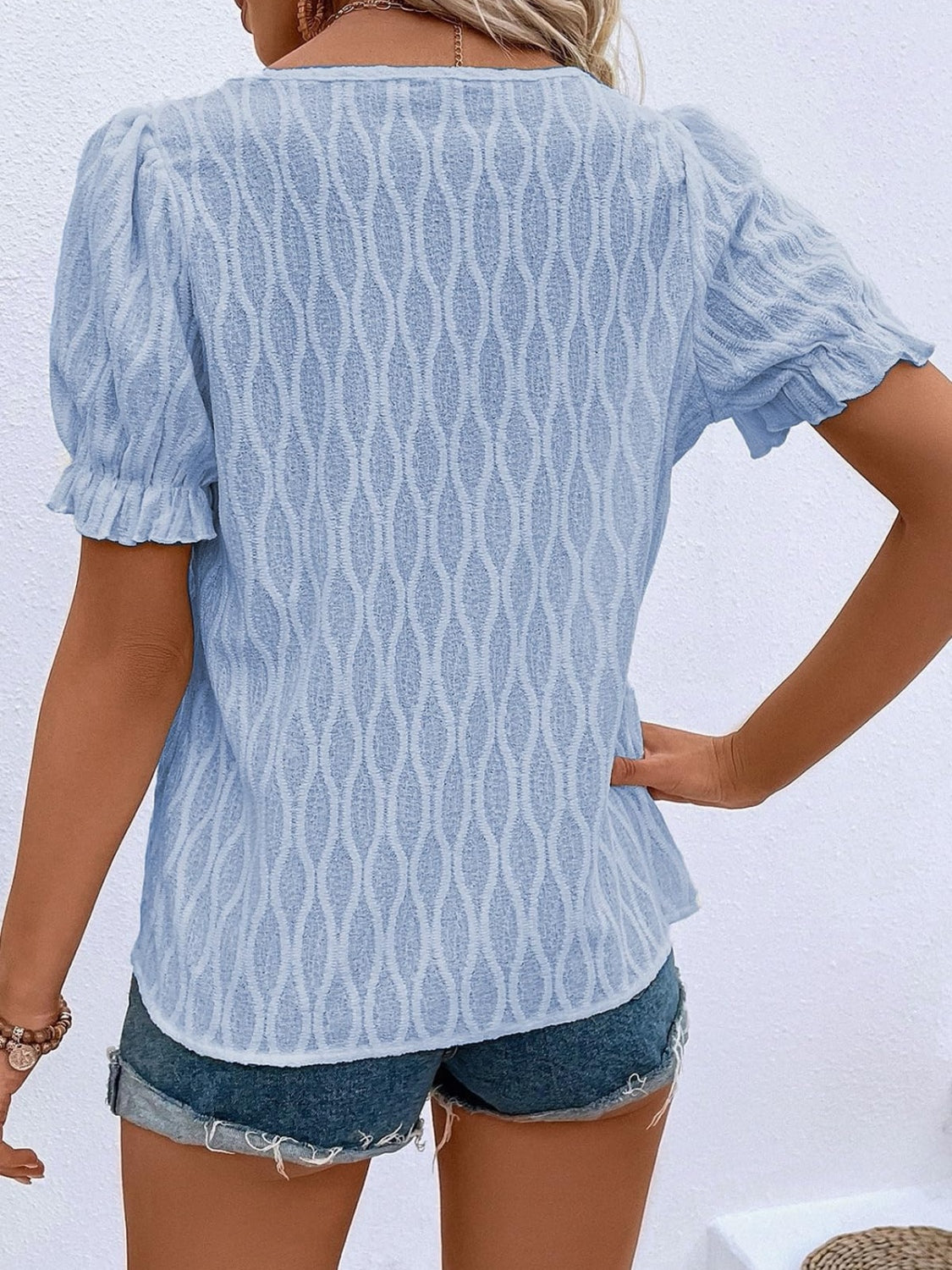 Ruffled Notched Short Sleeve T-Shirt-TOPS / DRESSES-[Adult]-[Female]-2022 Online Blue Zone Planet