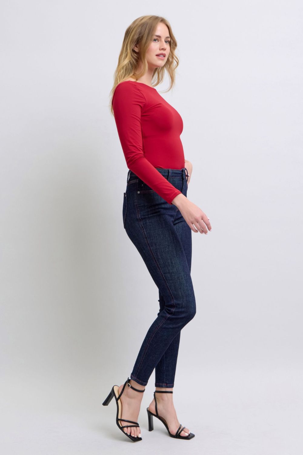 Blue Zone Planet | Judy Blue Full Size Heart Shaped Back Pockets Skinny Jeans-BOTTOMS SIZES SMALL MEDIUM LARGE-[Adult]-[Female]-2022 Online Blue Zone Planet