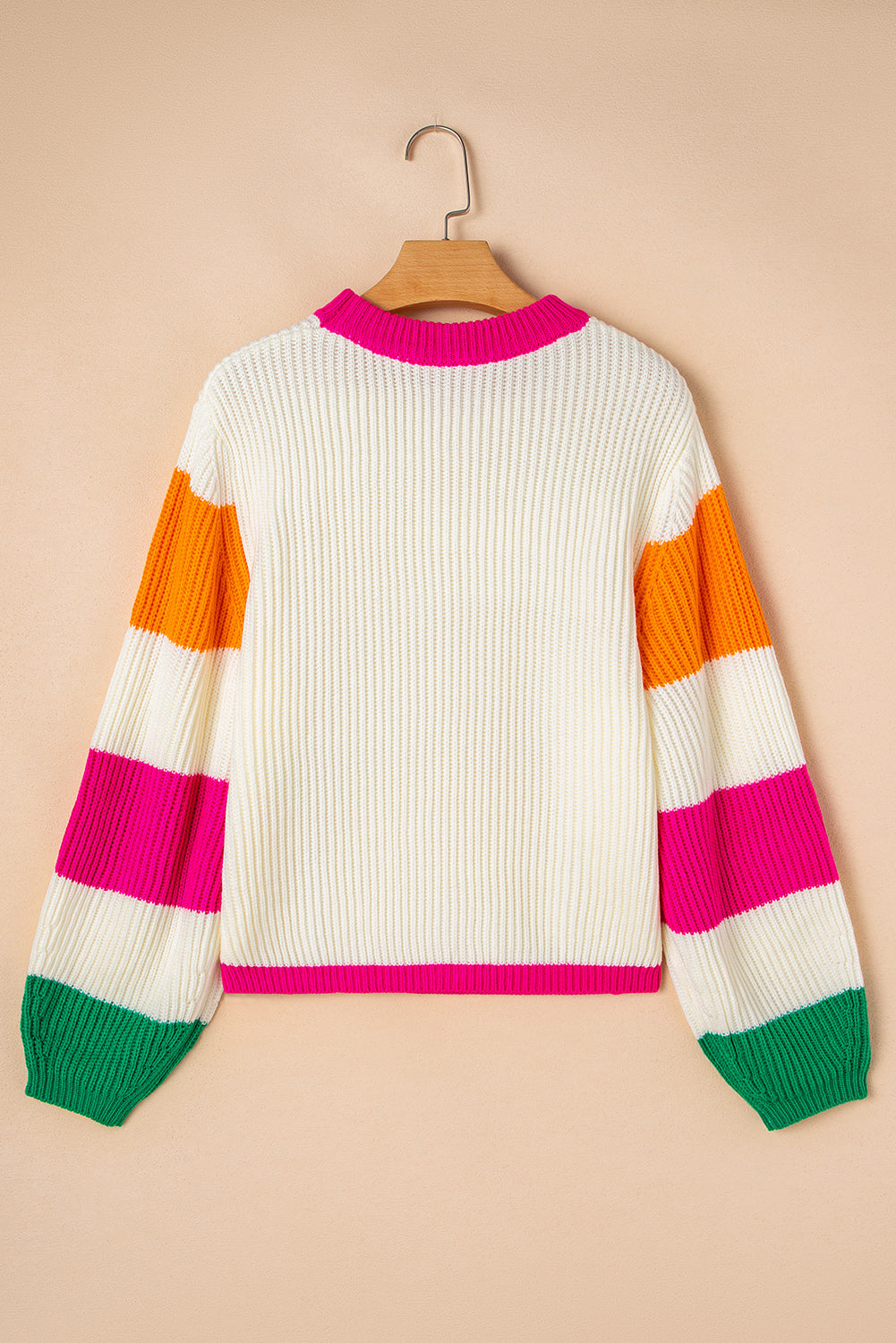 Blue Zone Planet | Beige Colorblock Flower Print Cable Knit Loose Sweater-Sweaters & Cardigans/Sweaters-[Adult]-[Female]-2022 Online Blue Zone Planet