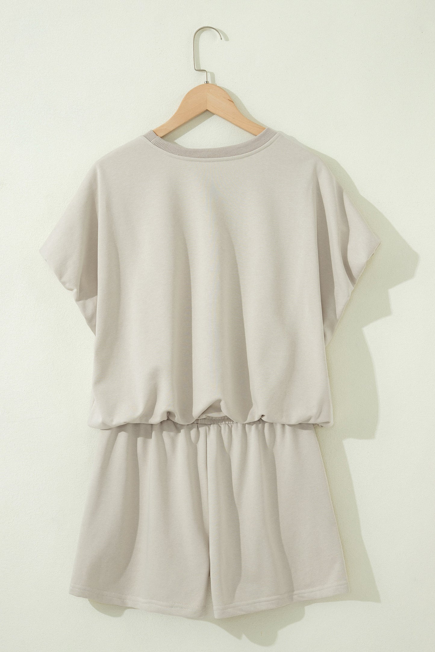 Smoke Gray Solid Color Puffy Loose Top Drawstring Shorts 2pcs Outfit-Two Piece Sets/Short Sets-[Adult]-[Female]-2022 Online Blue Zone Planet