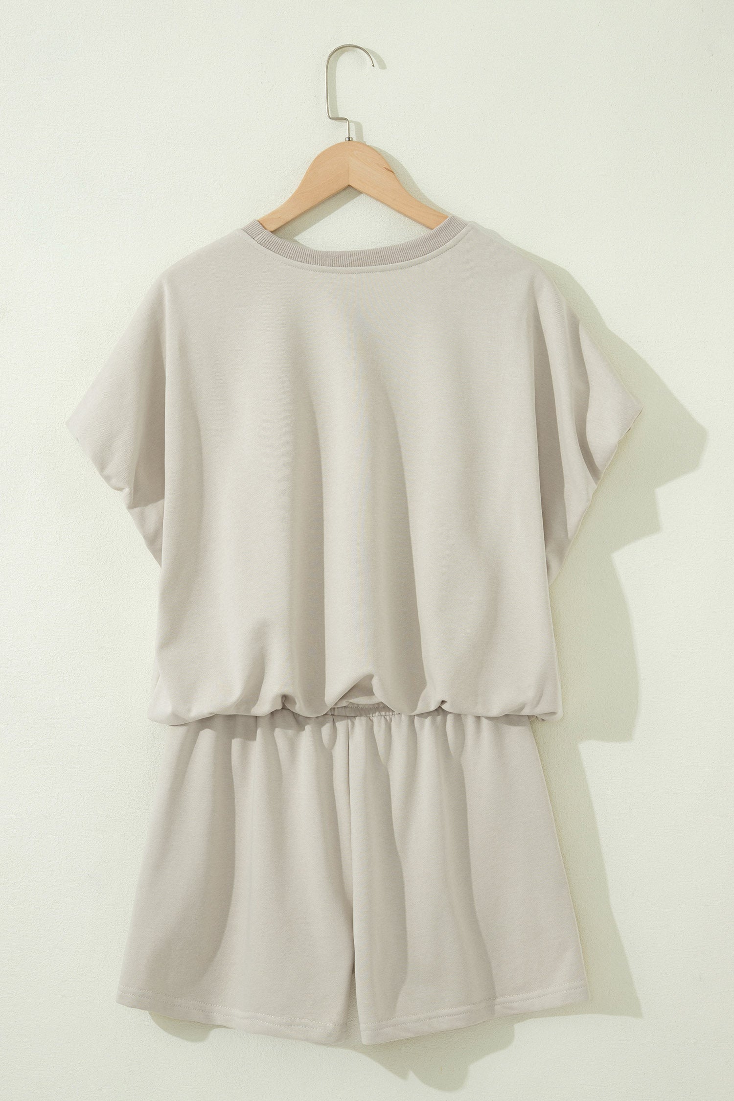 Smoke Gray Solid Color Puffy Loose Top Drawstring Shorts 2pcs Outfit-Two Piece Sets/Short Sets-[Adult]-[Female]-2022 Online Blue Zone Planet