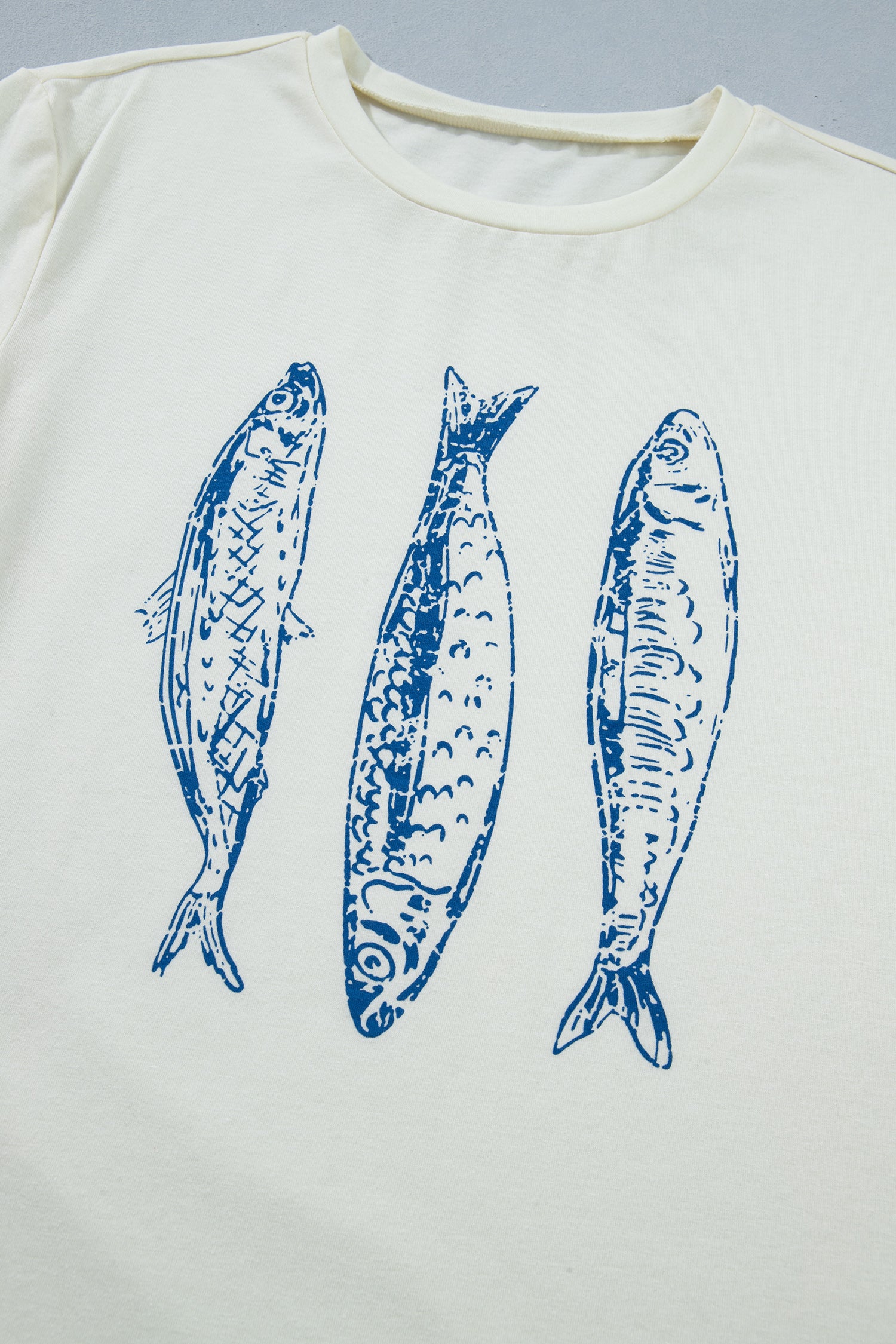 White Fish Print Short Sleeve Round Neck T Shirt-Tops/Tops & Tees-[Adult]-[Female]-2022 Online Blue Zone Planet