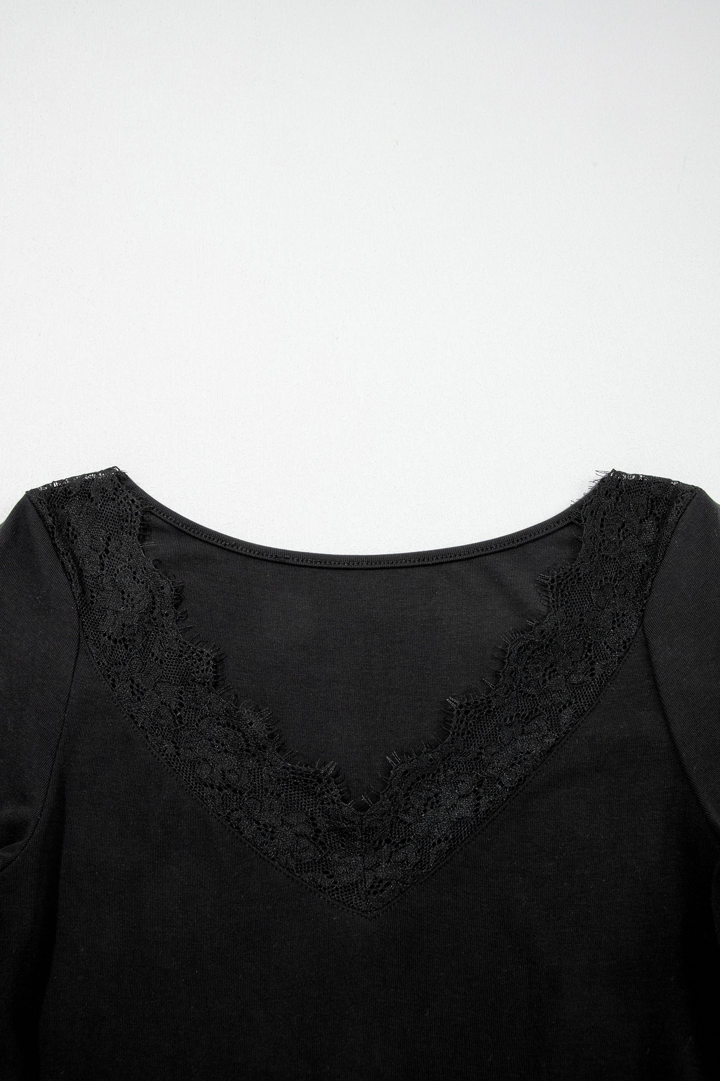 Black Lace Trim Elegant Neckline Long Sleeve Slim Top-Tops/Long Sleeve Tops-[Adult]-[Female]-2022 Online Blue Zone Planet
