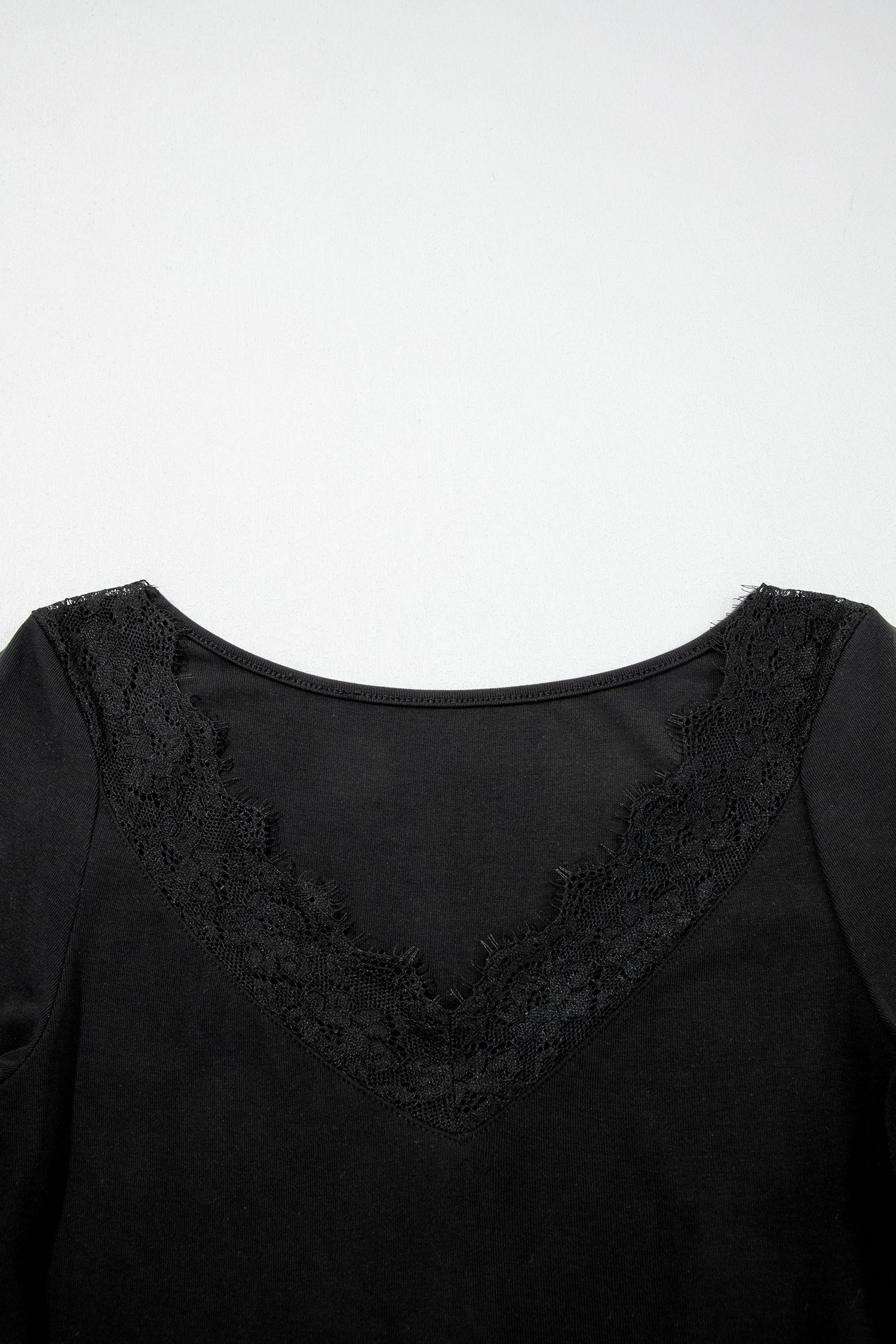 Black Lace Trim Elegant Neckline Long Sleeve Slim Top-Tops/Long Sleeve Tops-[Adult]-[Female]-2022 Online Blue Zone Planet