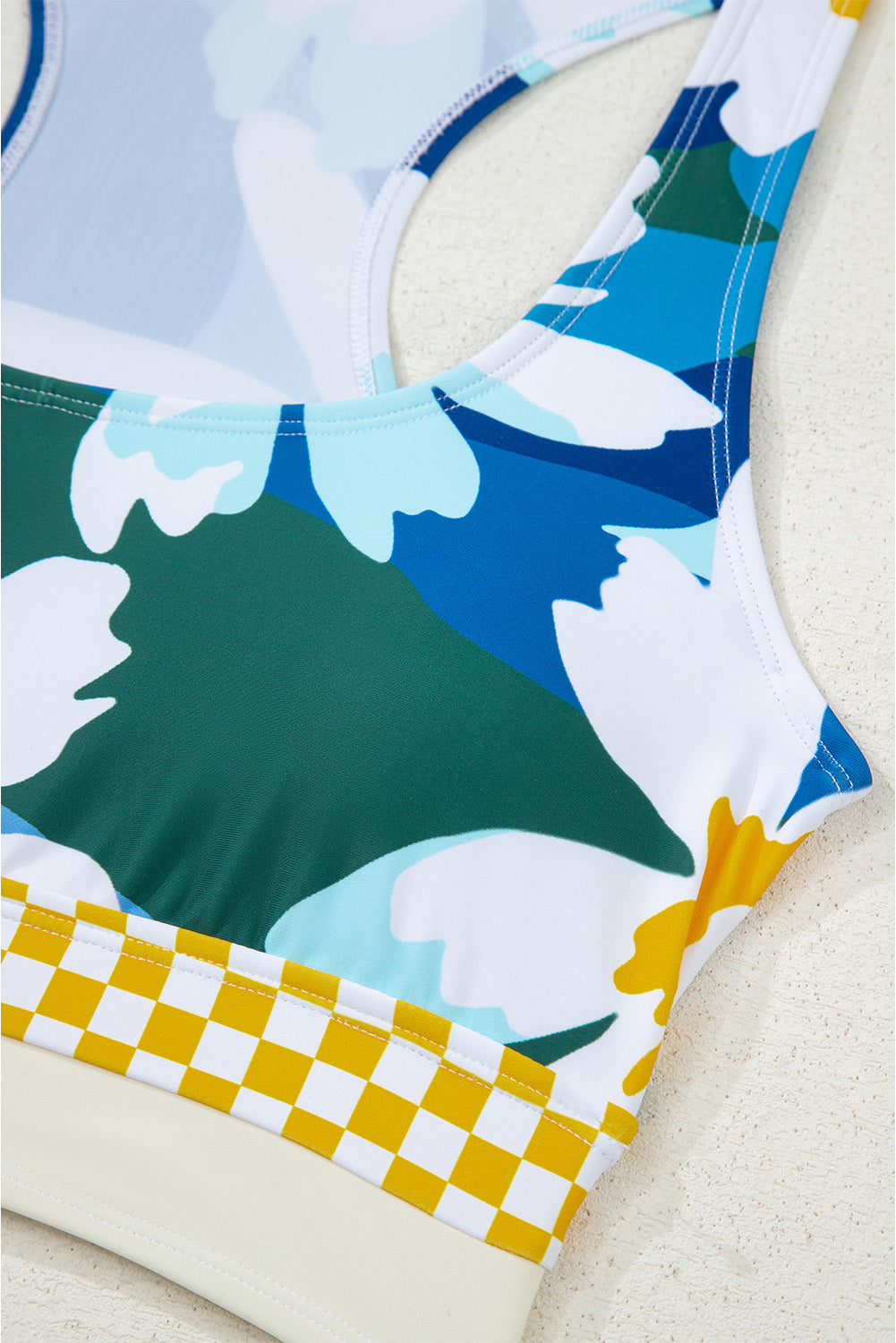 Green Floral Print Racerback Cutout High Waist 2Pcs Bikini-Swimwear/Bikinis-[Adult]-[Female]-2022 Online Blue Zone Planet