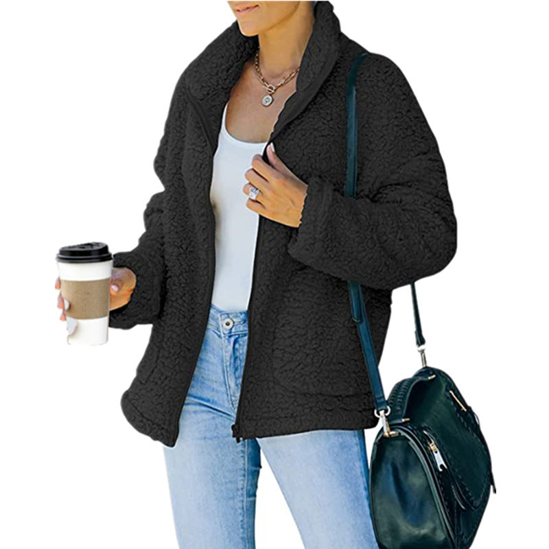 Cozy Sherpa Winter Warm Coat-TOPS / DRESSES-[Adult]-[Female]-Black-S-2022 Online Blue Zone Planet