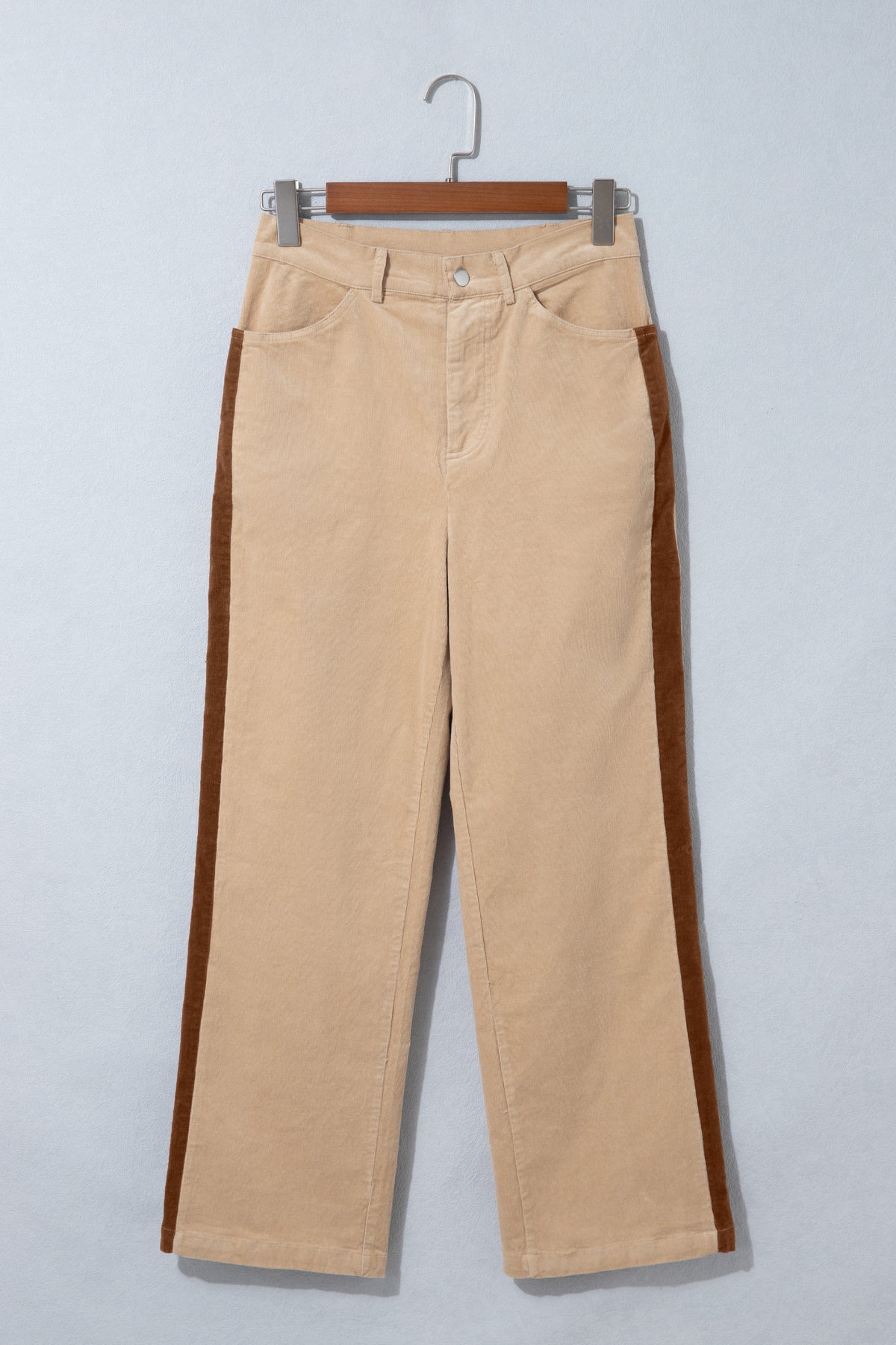 Smoke Gray Corduroy Side Panel Colorblock Straight Leg Pants-Bottoms/Pants & Culotte-[Adult]-[Female]-2022 Online Blue Zone Planet
