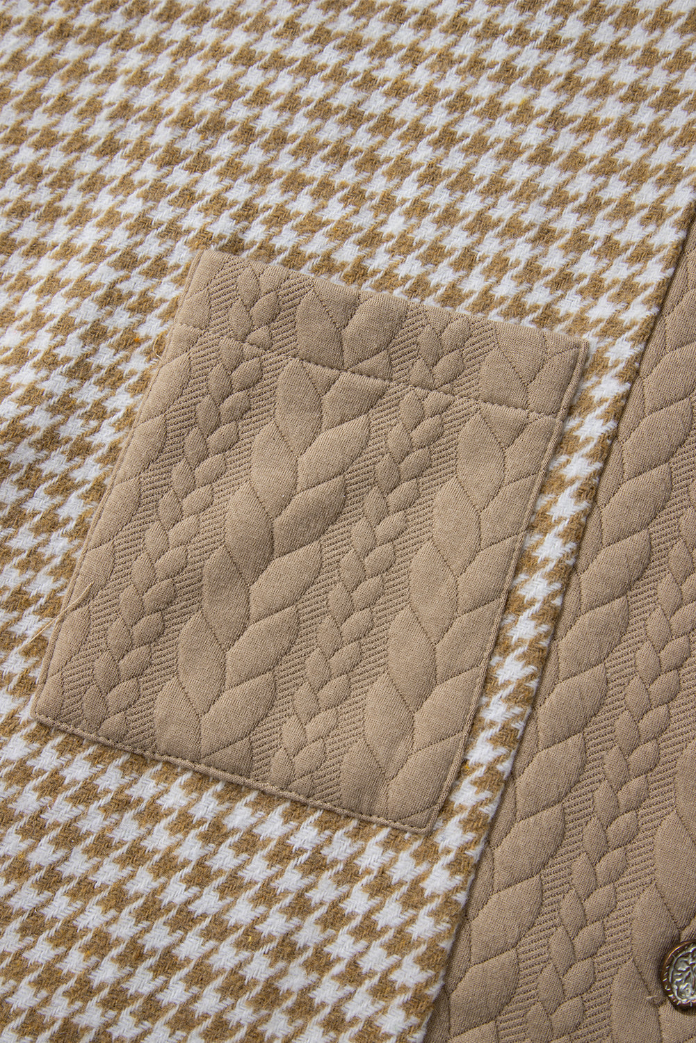 Khaki Houndstooth Color Contrast Textured Patchwork Loose Shacket-Outerwear/Jackets-[Adult]-[Female]-2022 Online Blue Zone Planet