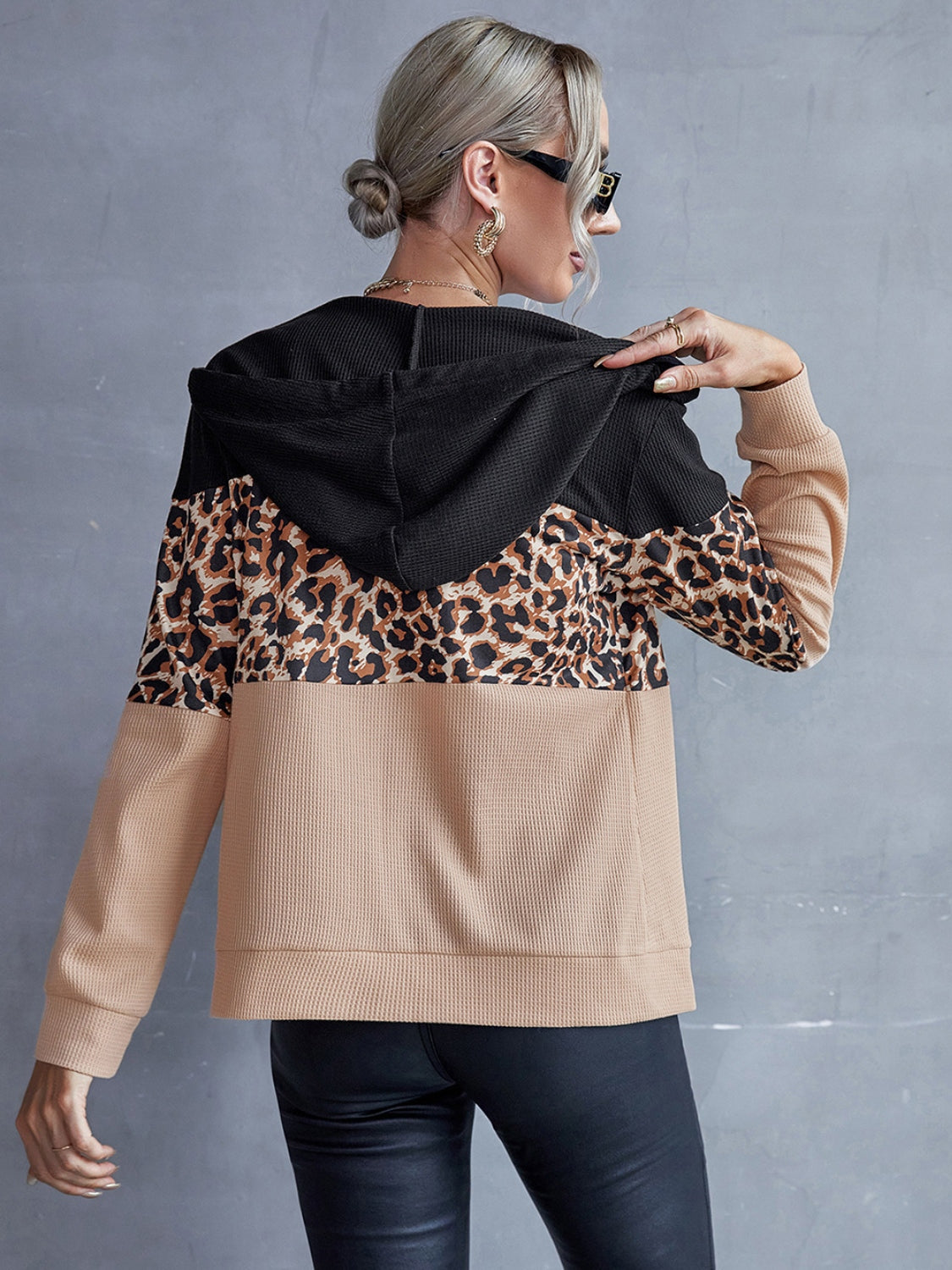 Drawstring Leopard Zip Up Hooded Jacket-TOPS / DRESSES-[Adult]-[Female]-2022 Online Blue Zone Planet