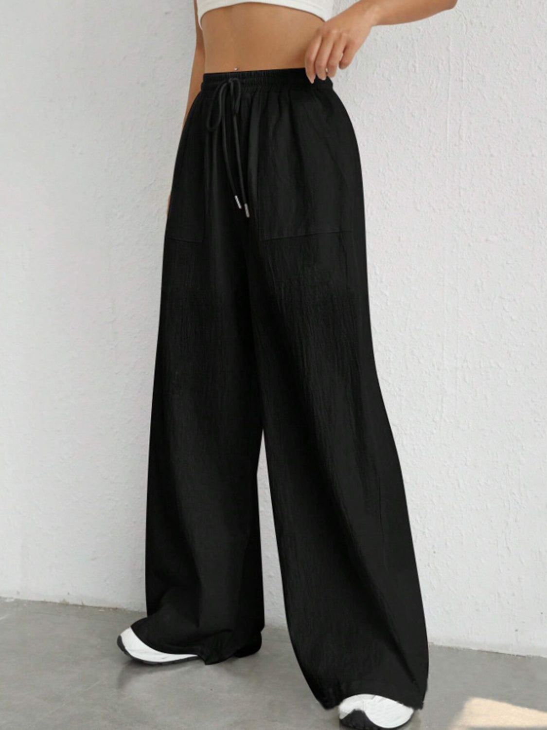 Drawstring Wide Leg Pants-BOTTOMS SIZES SMALL MEDIUM LARGE-[Adult]-[Female]-2022 Online Blue Zone Planet