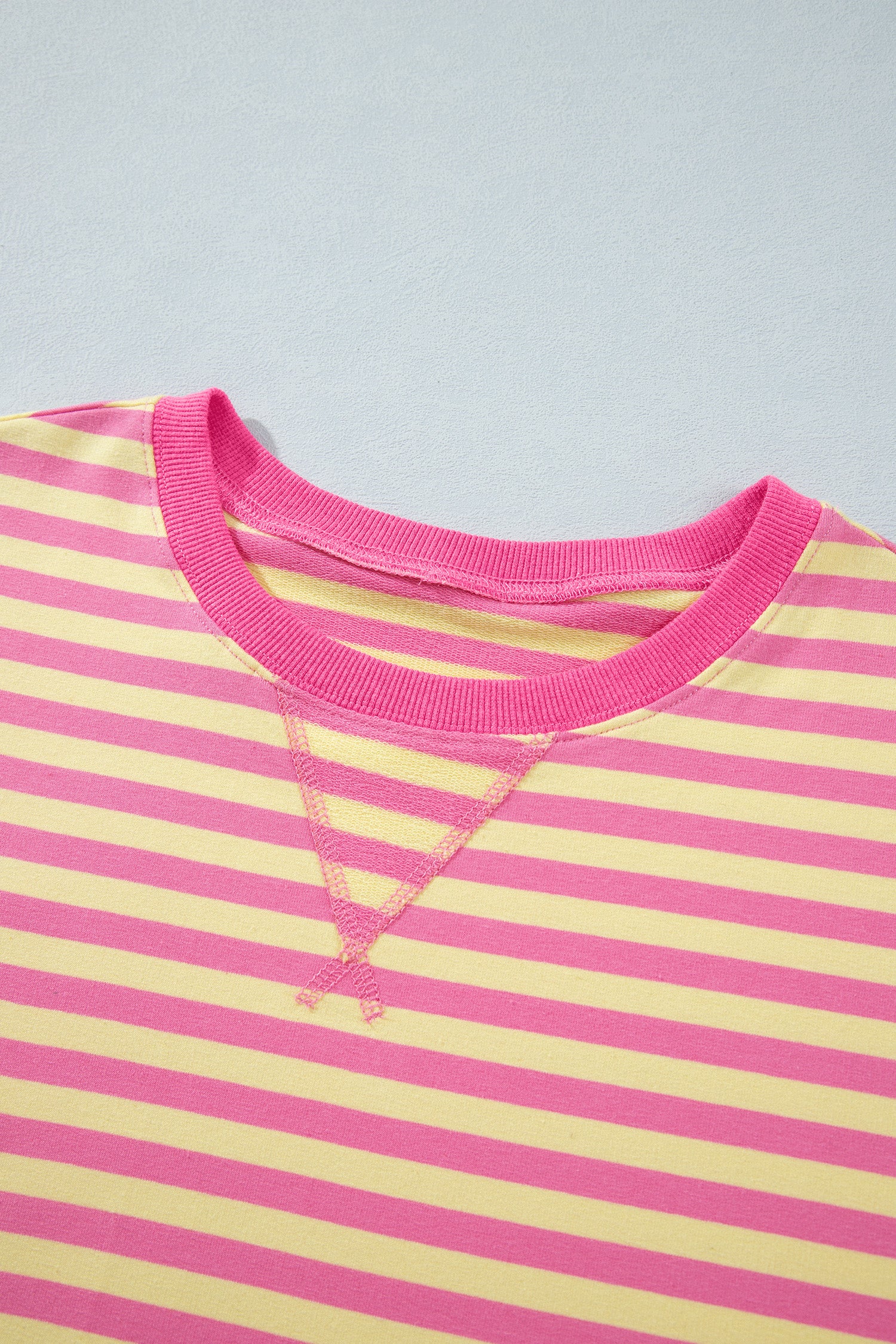 Pink Stripe Colorblock Trim Crew Neck Loose Tee Drawstring Elastic Waist 2pcs Pant Set-Two Piece Sets/Pant Sets-[Adult]-[Female]-2022 Online Blue Zone Planet
