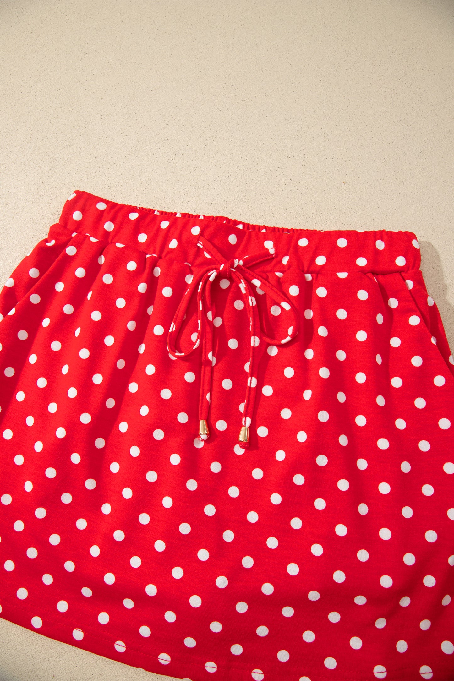 Fiery Red Polka Dot Drawstring Casual Mini Skort-Bottoms/Skirts & Petticoat-[Adult]-[Female]-2022 Online Blue Zone Planet
