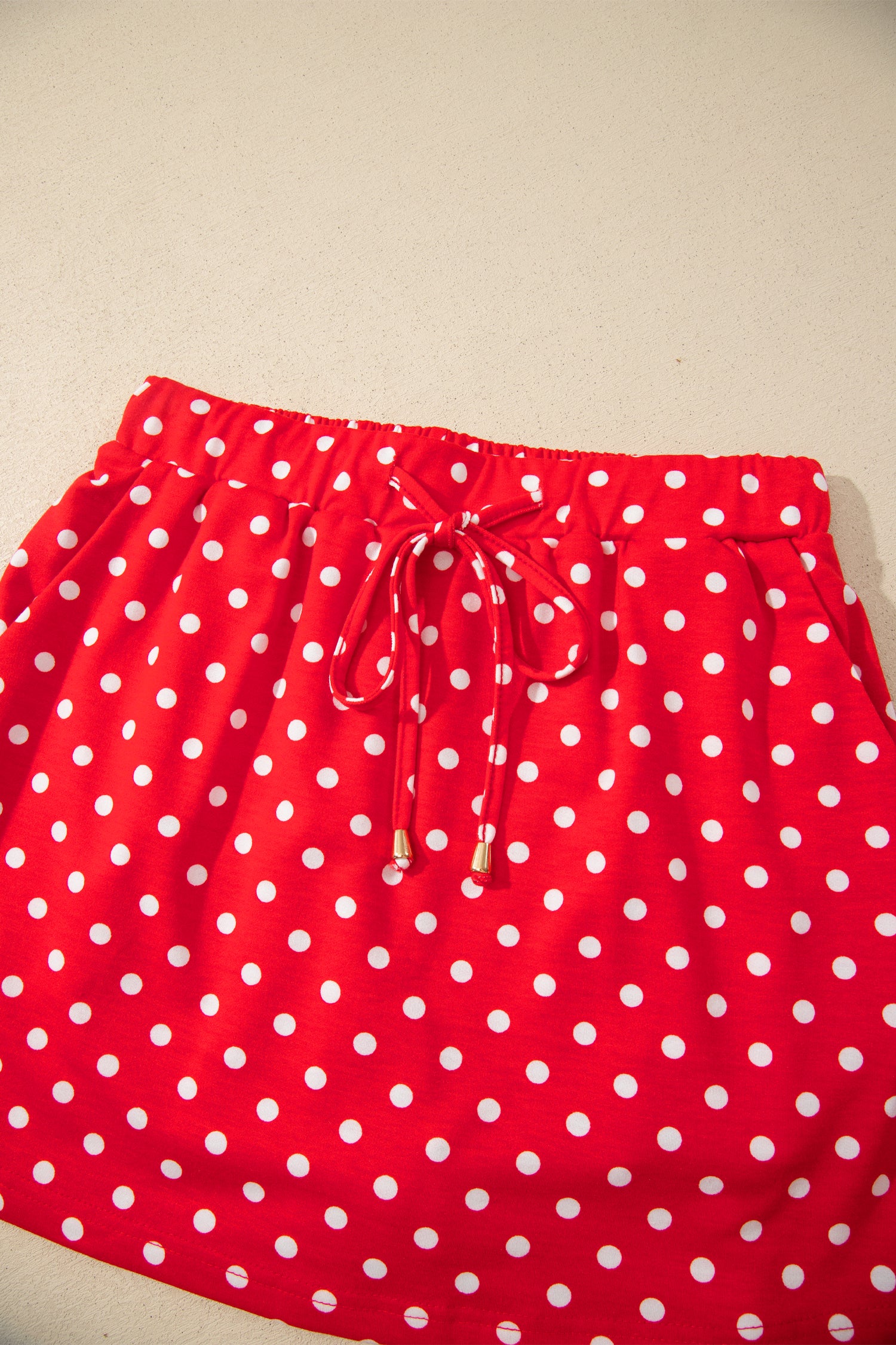 Fiery Red Polka Dot Drawstring Casual Mini Skort-Bottoms/Skirts & Petticoat-[Adult]-[Female]-2022 Online Blue Zone Planet