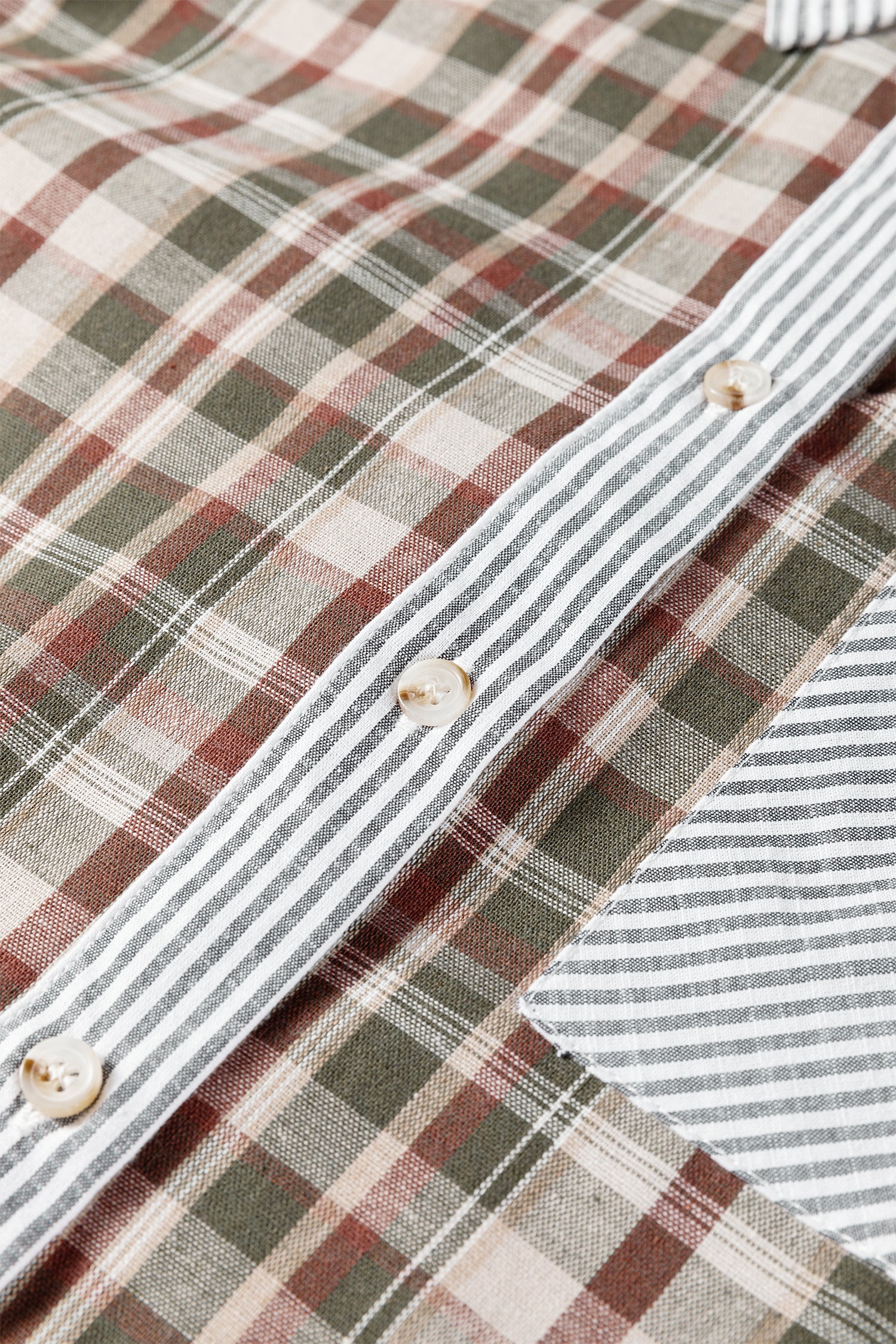 Brown Plaid Print Striped Patchwork Single Chest Pocket Buttoned Shirt-Tops/Blouses & Shirts-[Adult]-[Female]-2022 Online Blue Zone Planet