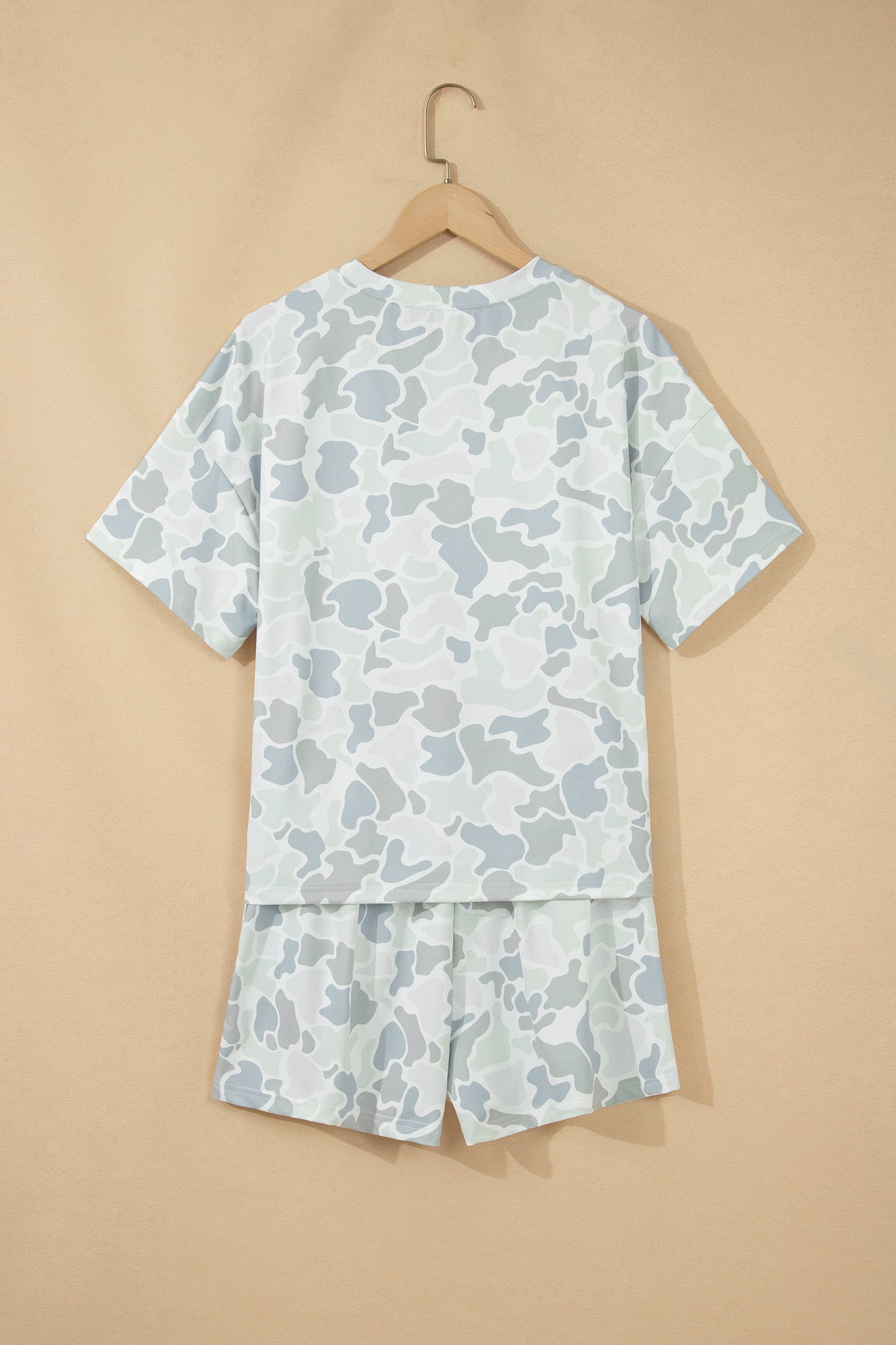 Multicolour Camouflage Print Casual Tee Drawstring Short Set-Two Piece Sets/Short Sets-[Adult]-[Female]-2022 Online Blue Zone Planet