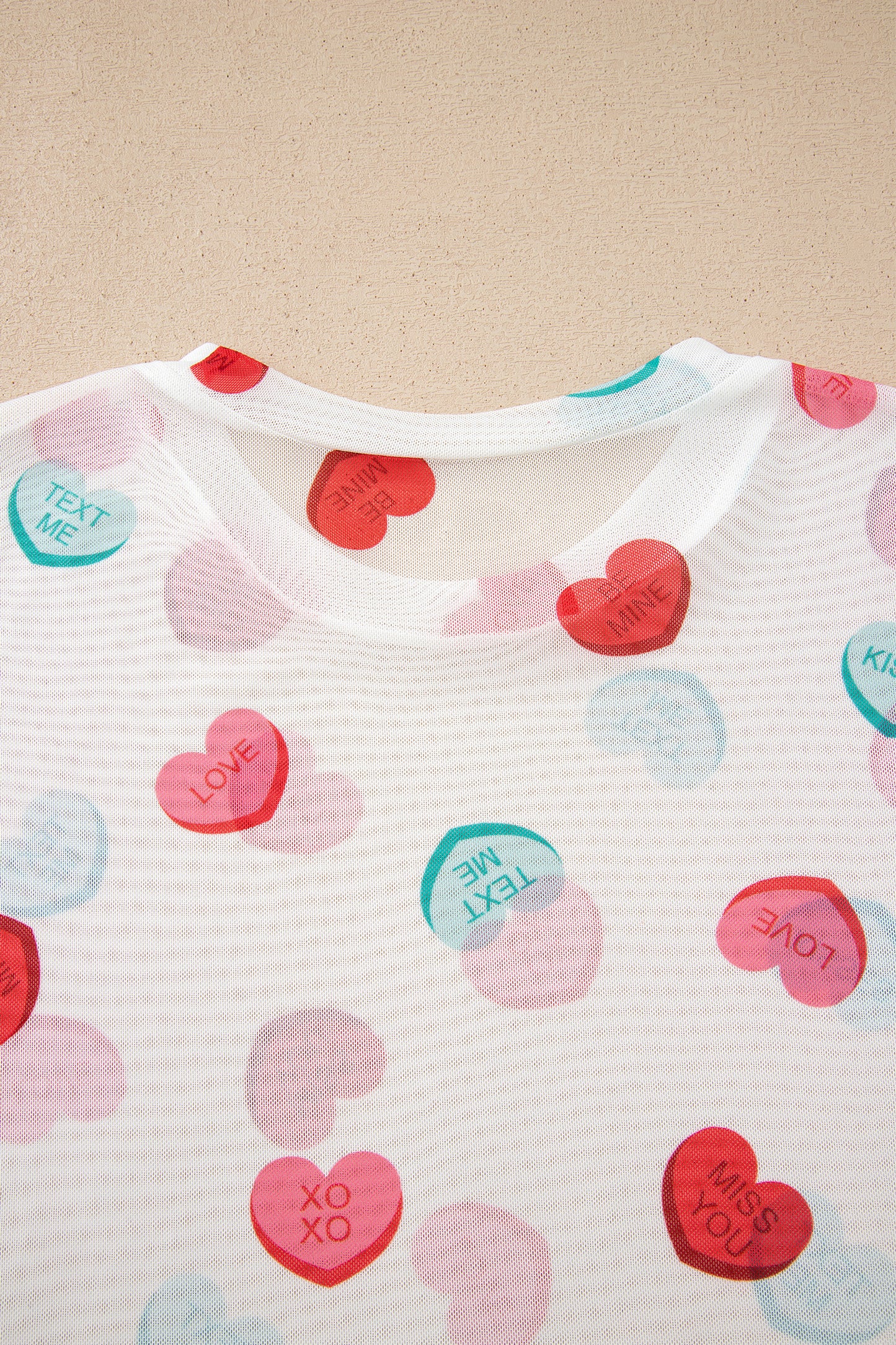 White Sheer Mesh Valentines Slogan Heart Printed Long Sleeve Top-Tops/Long Sleeve Tops-[Adult]-[Female]-2022 Online Blue Zone Planet