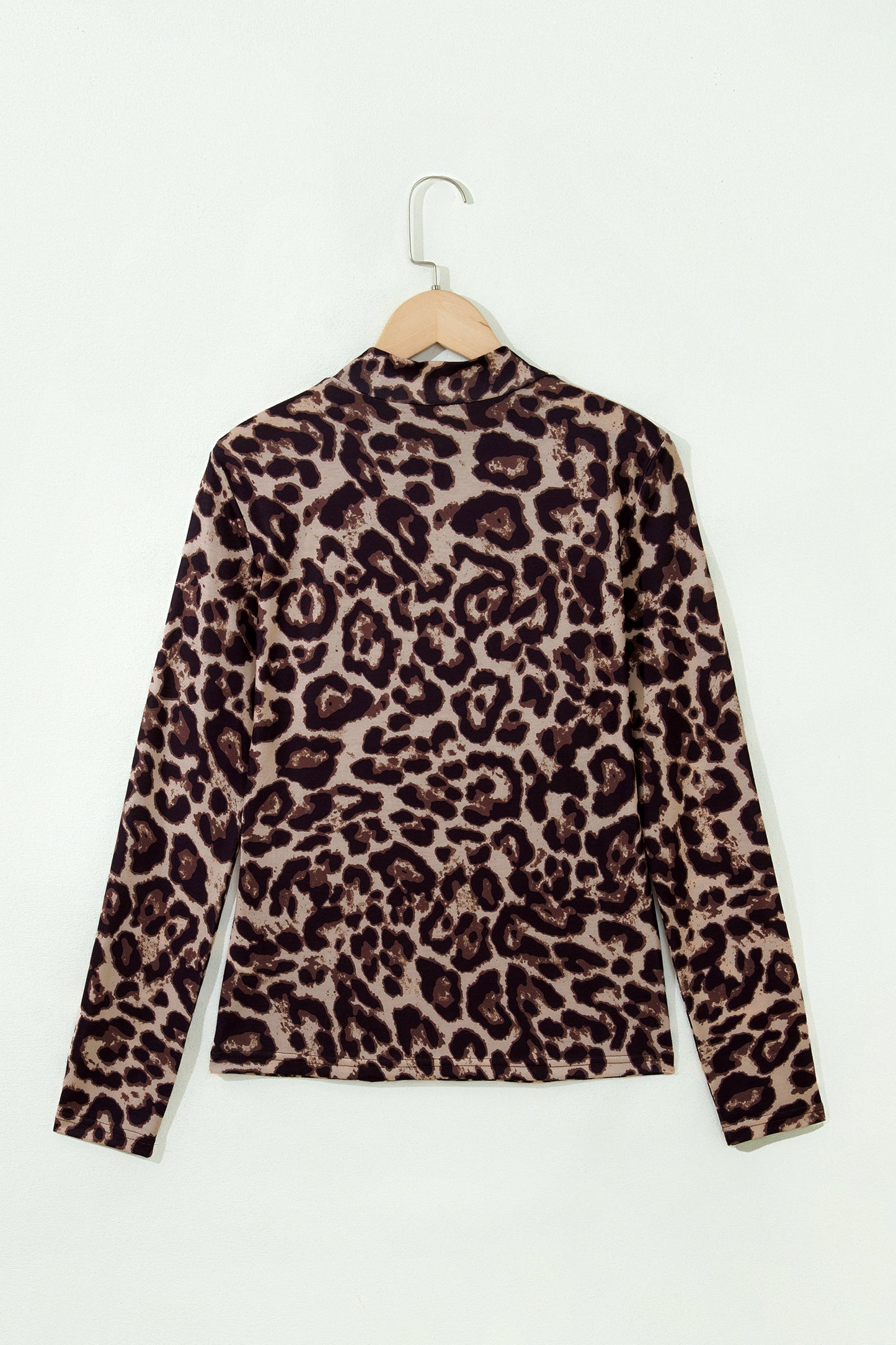Khaki Leopard High Neck Long Sleeve Western Slim Top-Tops/Long Sleeve Tops-[Adult]-[Female]-2022 Online Blue Zone Planet
