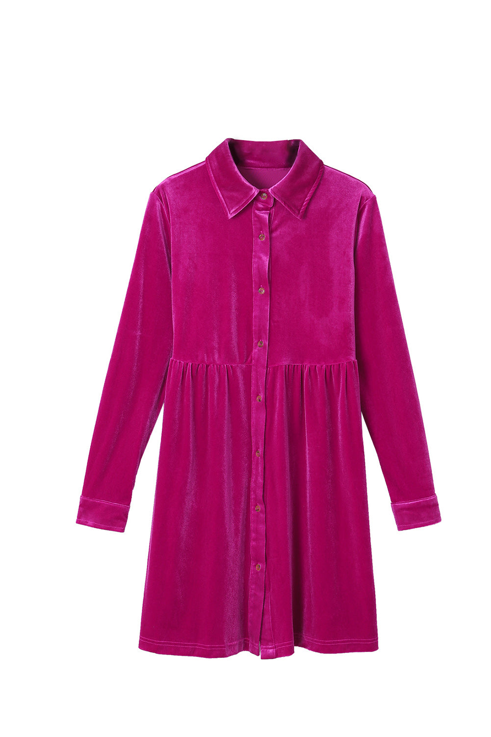 Velvet Ruffle Buttoned Long Sleeve Dress Rose / M Velvet Ruffle Buttoned Long Sleeve Dress Rose / M