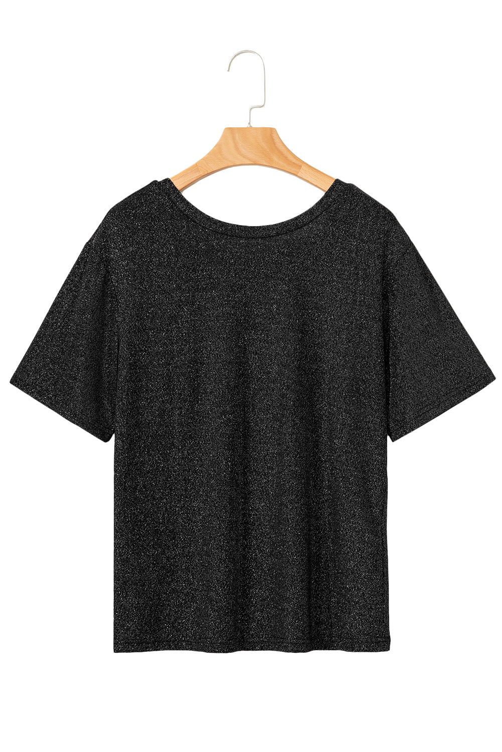 Black Bow Decor Glittery Short Sleeve Top-Tops/Tops & Tees-[Adult]-[Female]-2022 Online Blue Zone Planet