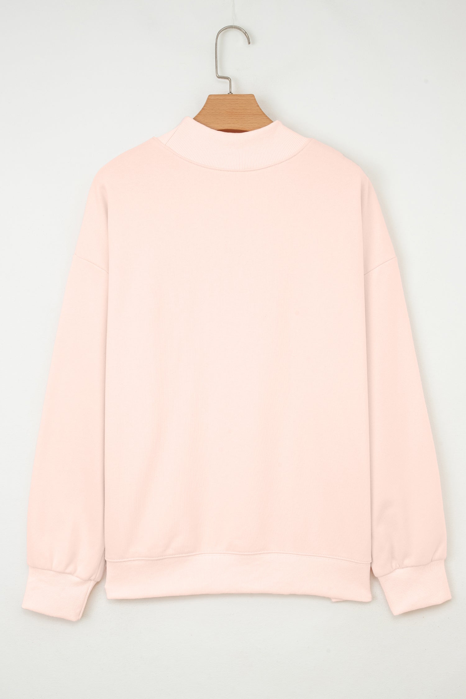 Light Pink Sequin Heart Patched Love Cake Mock Neck Sweatshirt-Graphic/Graphic Sweatshirts-[Adult]-[Female]-2022 Online Blue Zone Planet