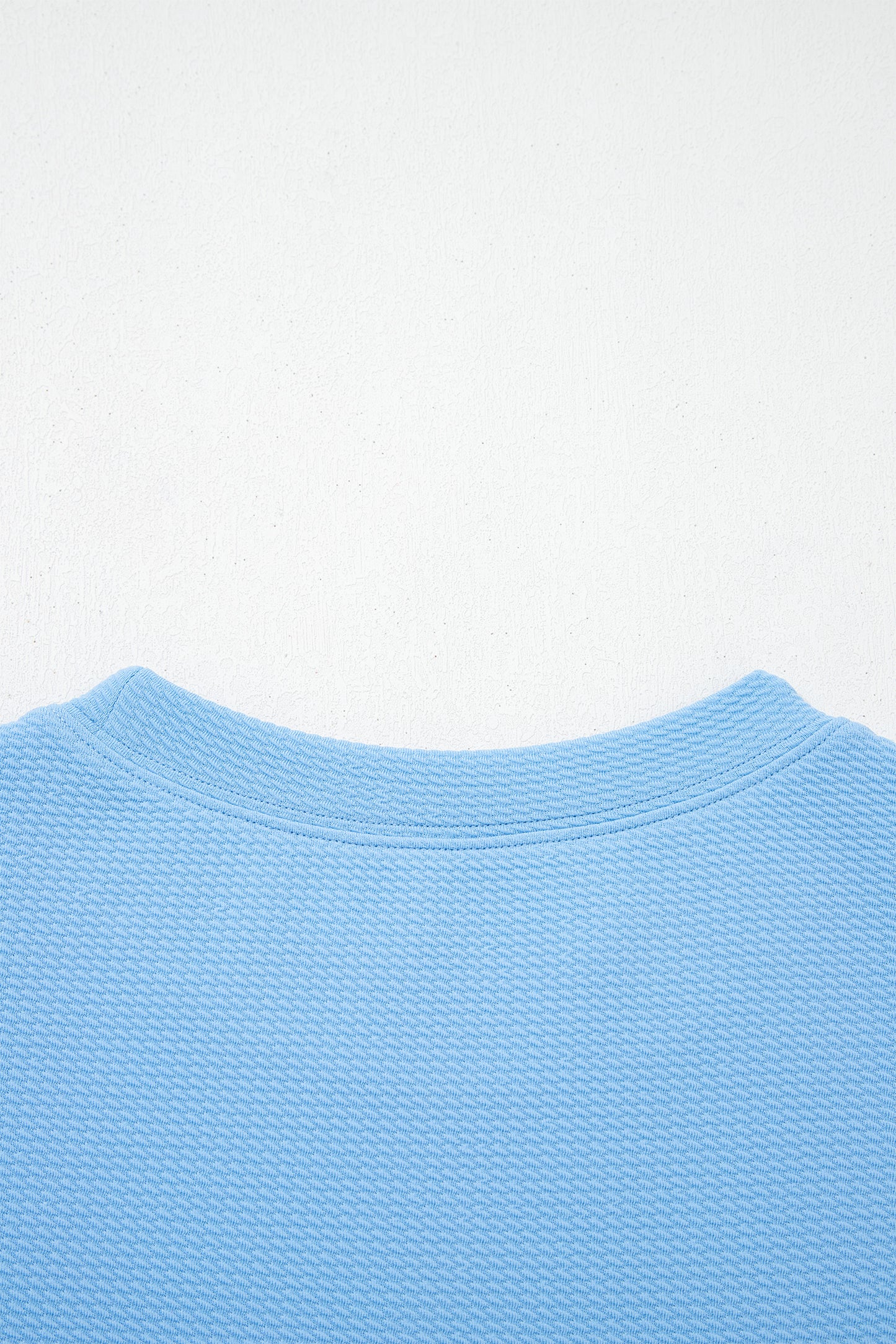 Light Blue Round Neck Textured Contrast Floral Bubble Sleeve Blouse-Tops/Blouses & Shirts-[Adult]-[Female]-2022 Online Blue Zone Planet