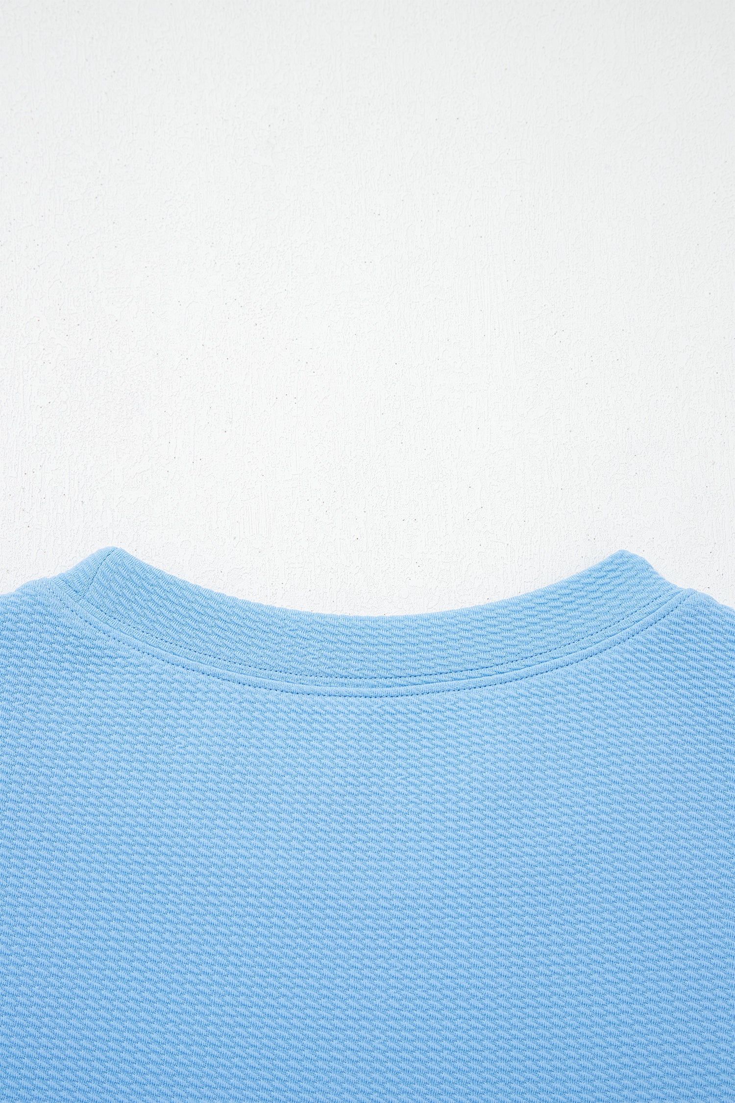 Light Blue Round Neck Textured Contrast Floral Bubble Sleeve Blouse-Tops/Blouses & Shirts-[Adult]-[Female]-2022 Online Blue Zone Planet